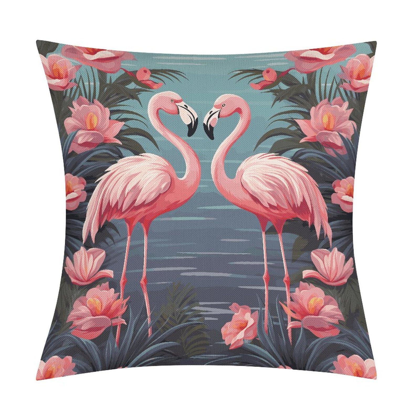 Fodpand Style Flock Of Tropical Flamingos Pillow Covers 18X18 Inch, Pillow Cases Boho Farmhouse, Throw Pillow Covers For Couch Sofa Bed Spring Home Decor