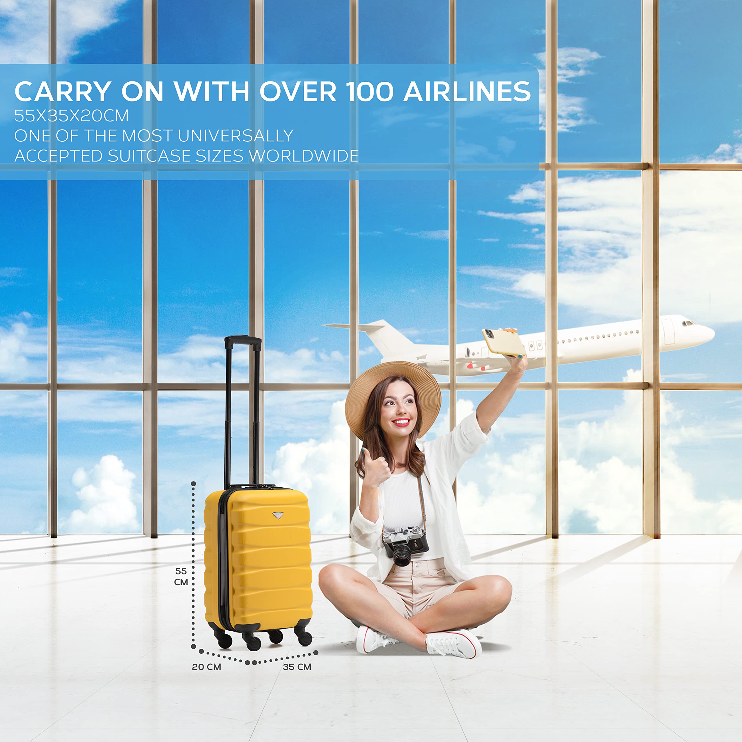 Flight Knight Cabin Suitcase 55x35x20, Carry On for Over 100 Airlines Like Ryanair, EasyJet, British Airways, Virgin Atlantic Lightweight Small Durable Cabin Bag, ABS Hard Shell, Hand Luggage