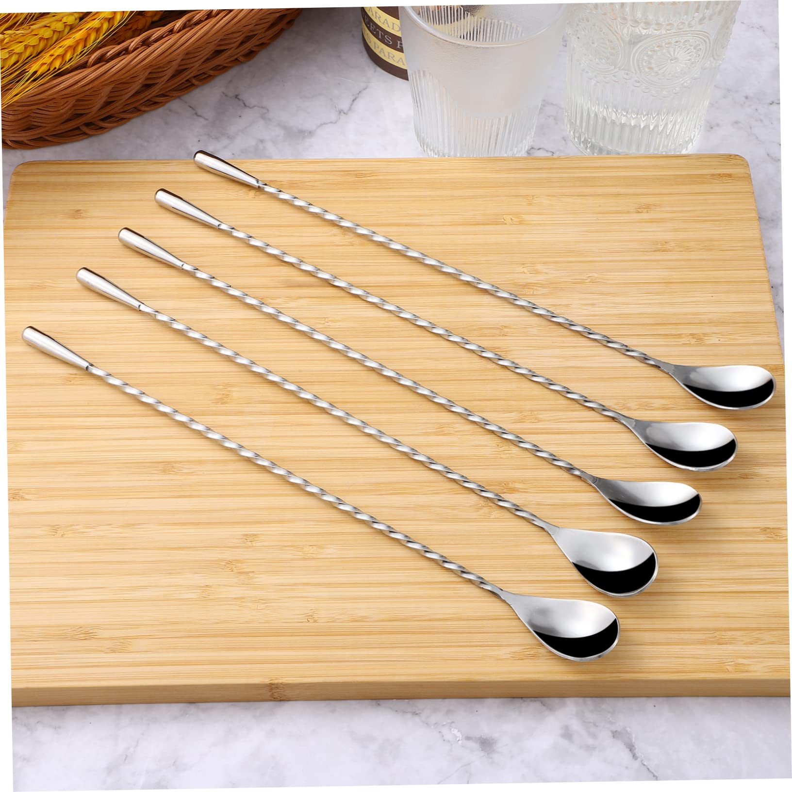 Set di 6 Bar Spoon Lunghi in Acciaio Inossidabile Argento | Mixing Wine , Leggeri e Facili da Usare, Accessori da Bar per Cocktail e Aperitivi