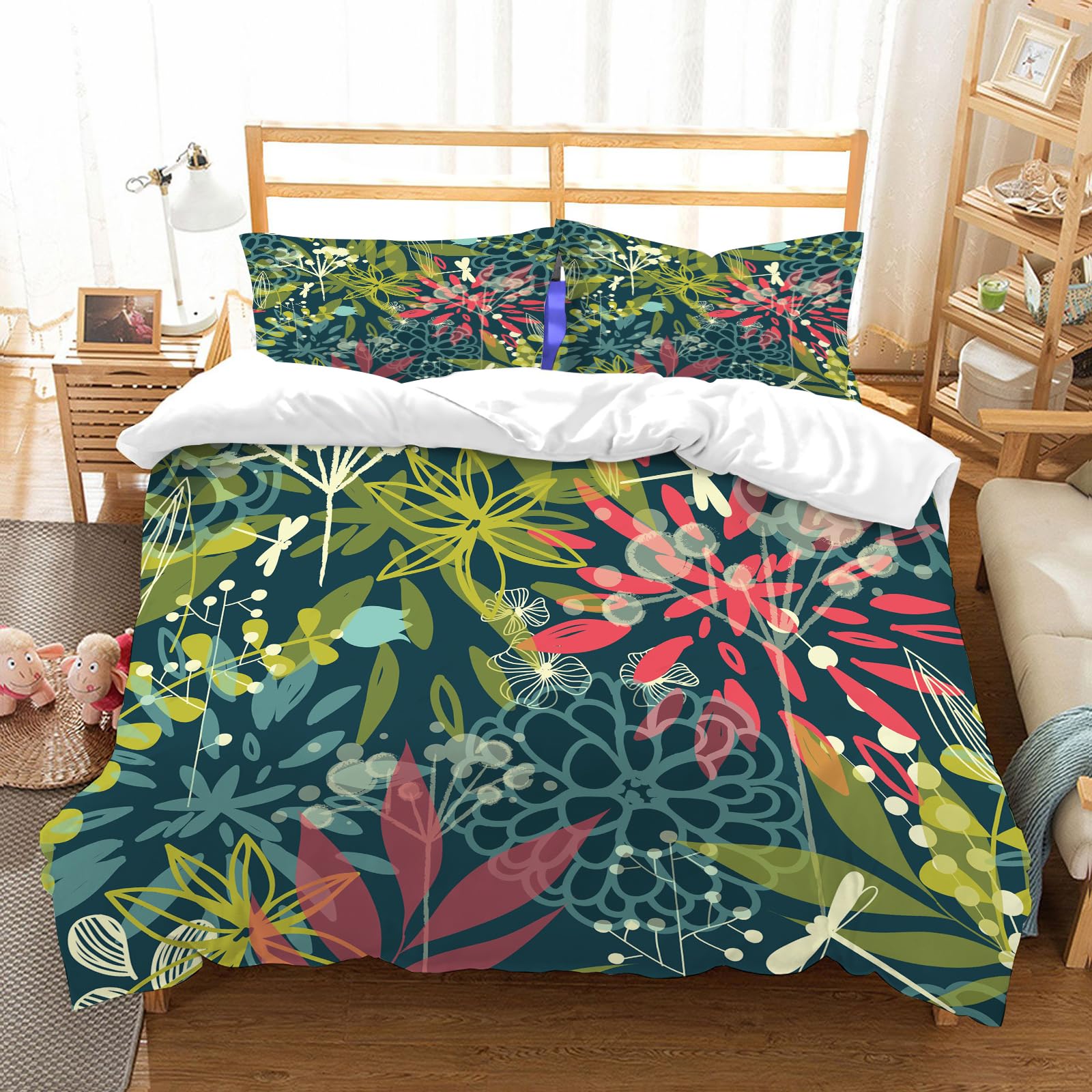 Parure de lit microfibres fleurs et libellules pour des nuits douces