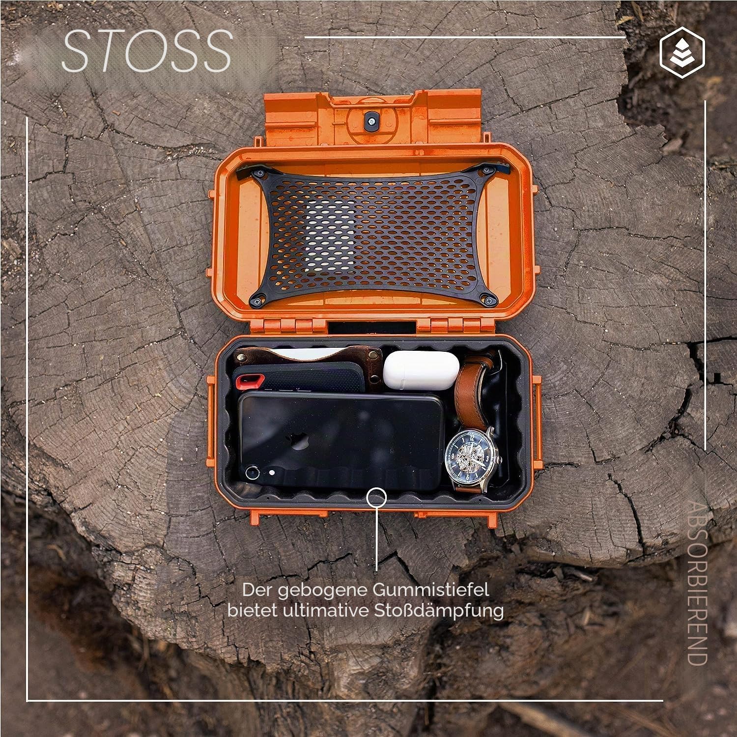 Evergreen 56 Dry Box – EDC Robuste Schutzhülle für die Organisation von Kameras, Handys, Camping, Angeln, Wandern, Wassersport (Orange, TOPO)