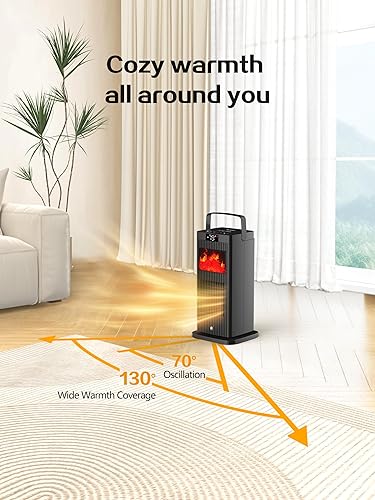 Miniatura 6 de Calentador de espacio portátil ETL y UL 2025 con efecto de llama de chimenea, 1500 W, oscilante, eléctrico, PTC de cerámica, modo ecológico,