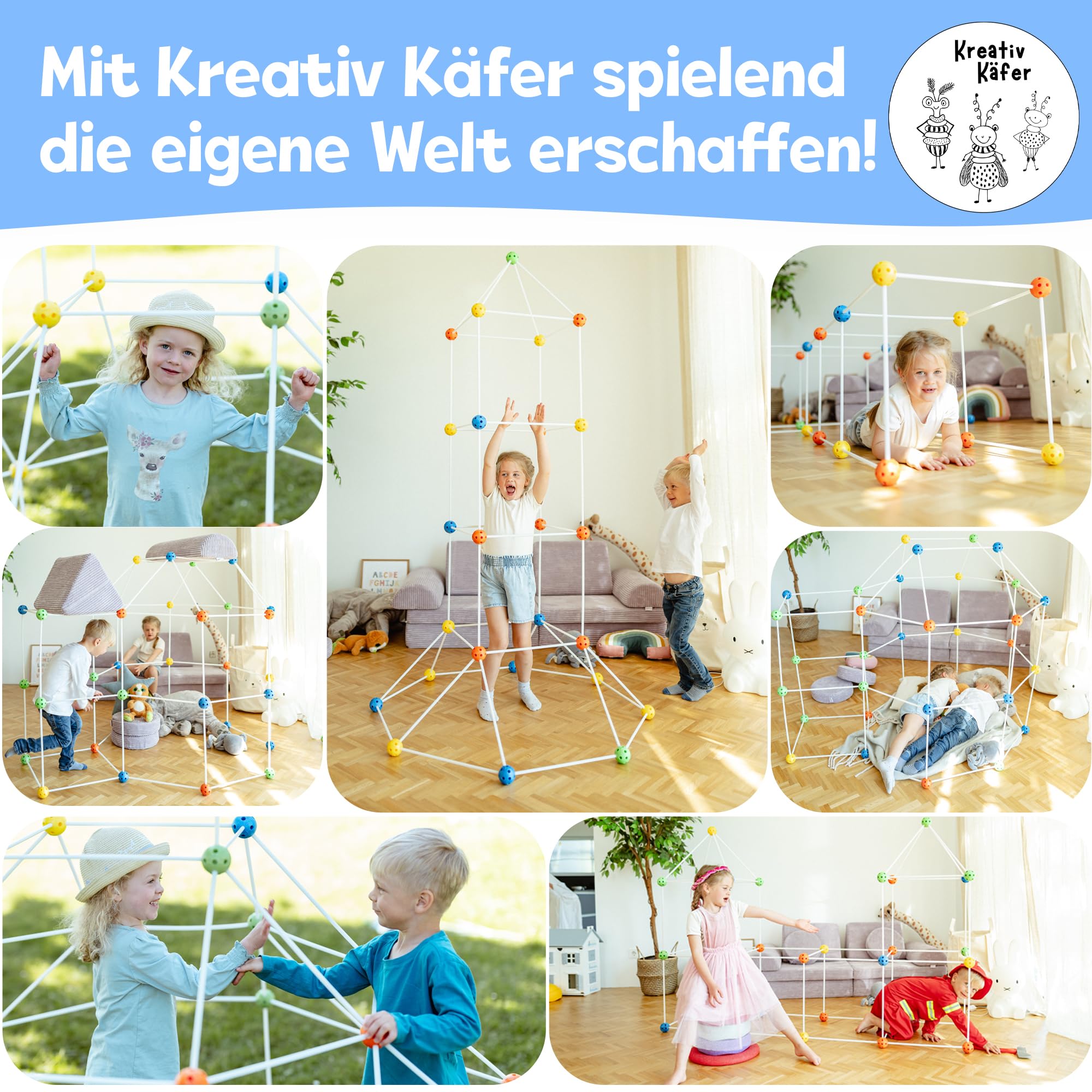 Konstruktionsspielzeug DIY Höhle Bauen Kinder Set BAU Spielzeug Höhlenbauset Creative Fort Decke Bude Steckbaukasten Steckspiel Outdoor Indoor Garten