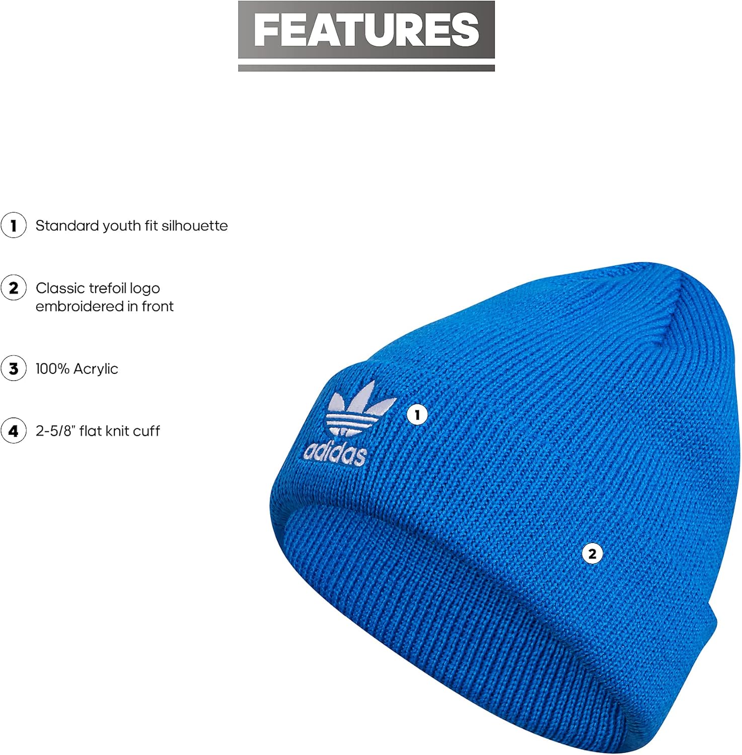adidas Originals Boys' Kids Girl's Trefoil Beanie, Bluebird/White, One Size : Clothing, Shoes & Jewelry