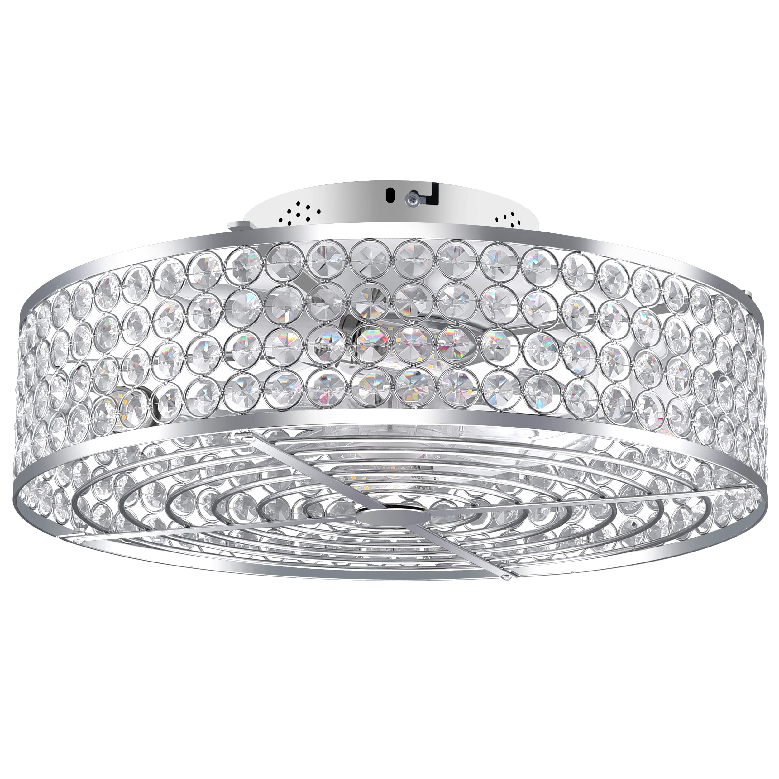 MSKVEY Crystal Caged Ceiling Fans With Light, 20" Bladeless Ceiling Fan with Remote Control, 6 Speed Low Profile Enclosed Ceiling Fan with Reversible Motor for Bedroom Kitchen Living Room