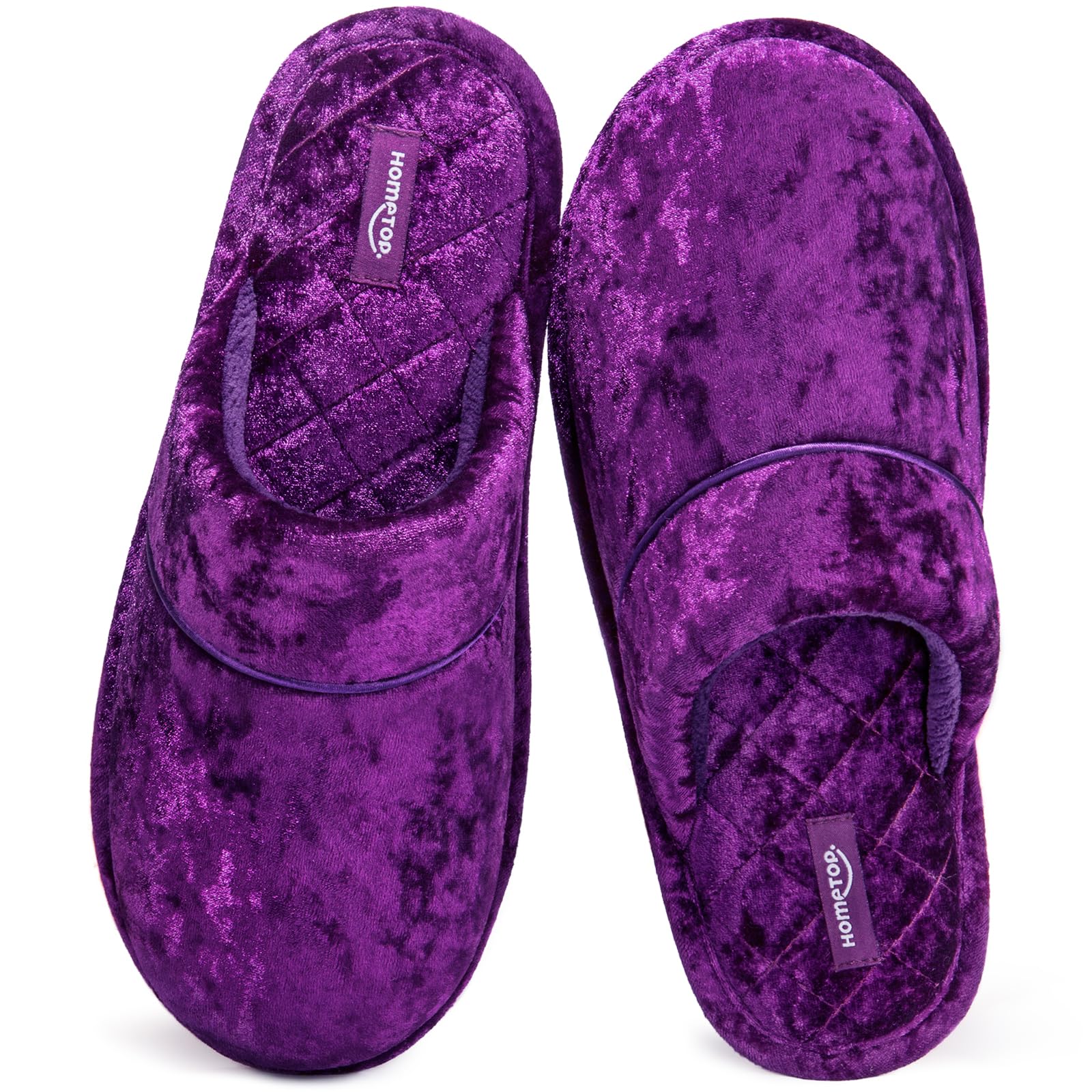 HomeTopWomen's Luxury Diamond Velvet Memory Foam Scuff Slipper with Lightweight Rubber Sole
