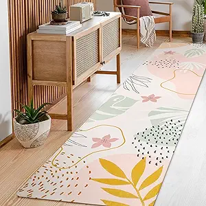 Lahome Washable Rug 2x8 Pink Botanical Runner