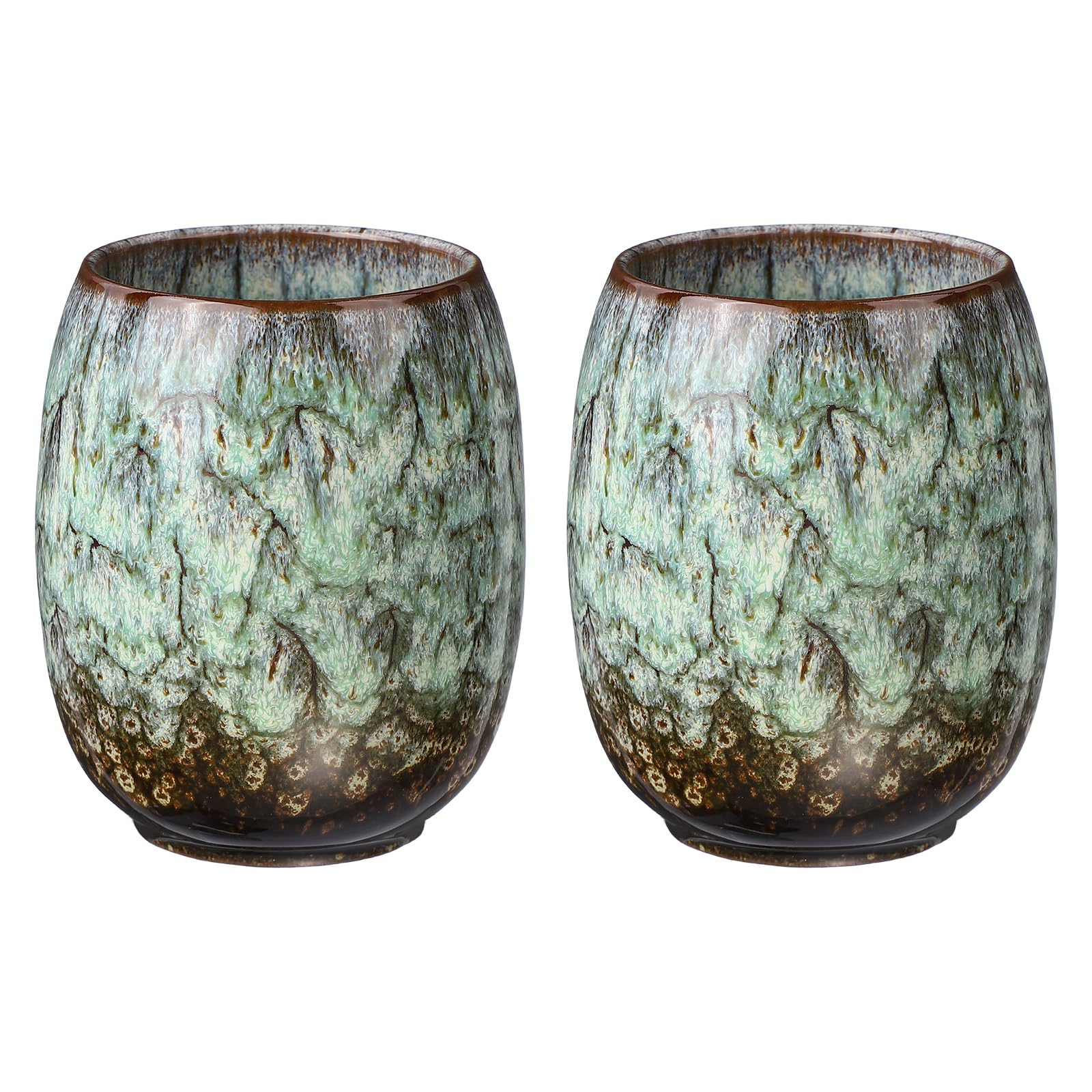 sourcing map 2pcs Chinese Ceramic Teacup 5.75oz Traditional Gong Fu Tea Set Japanese No Handle Small Tea Cup for Mate Tea Coffee Wine Drinks, Bright Green