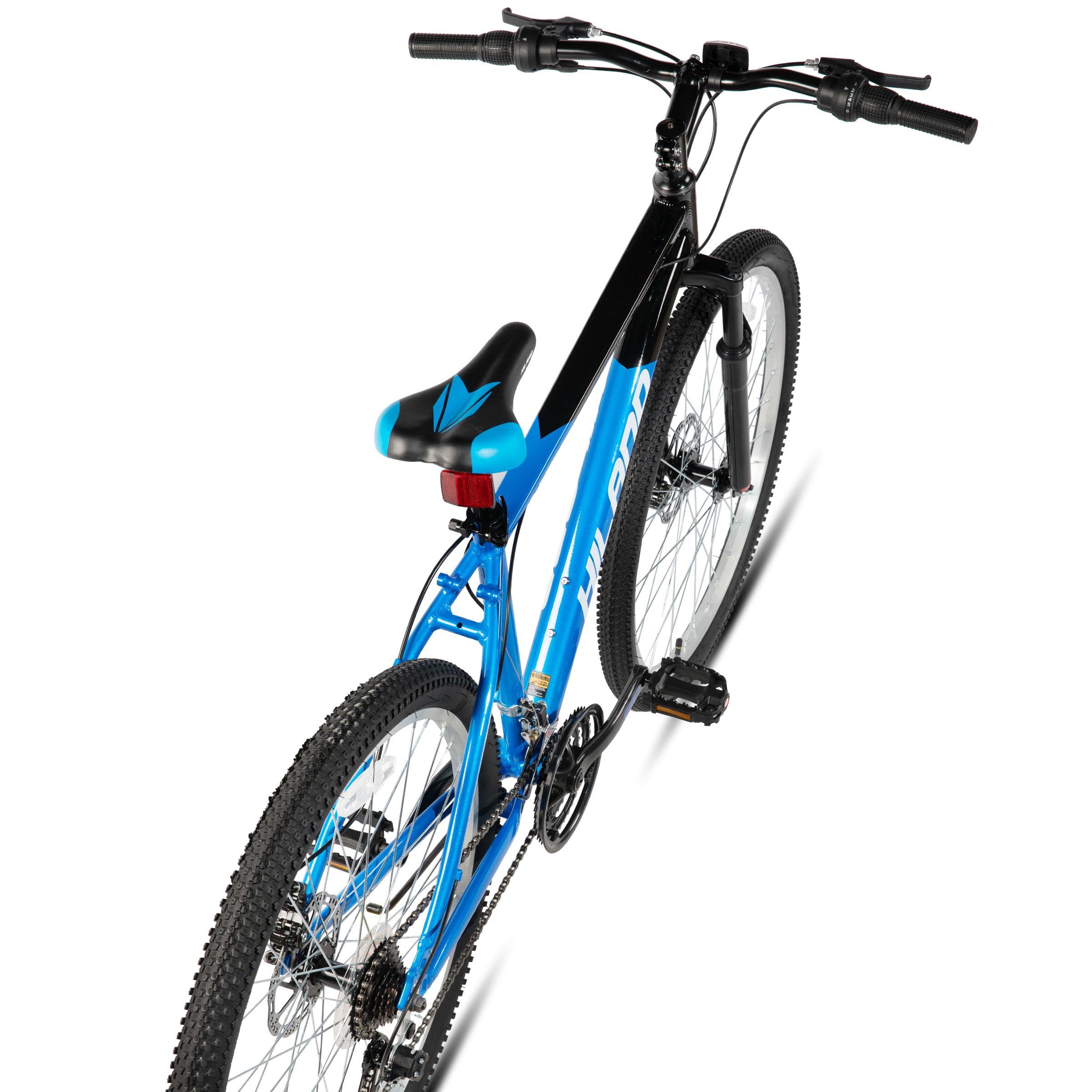HILAND Mountain Bike 26/27,5 Pollici, 18 Velocità, MTB con Forcella Ammortizzata, Telaio in Alluminio e Freni a Disco, per Uomo e Donna, Nero/Blu/Arancione