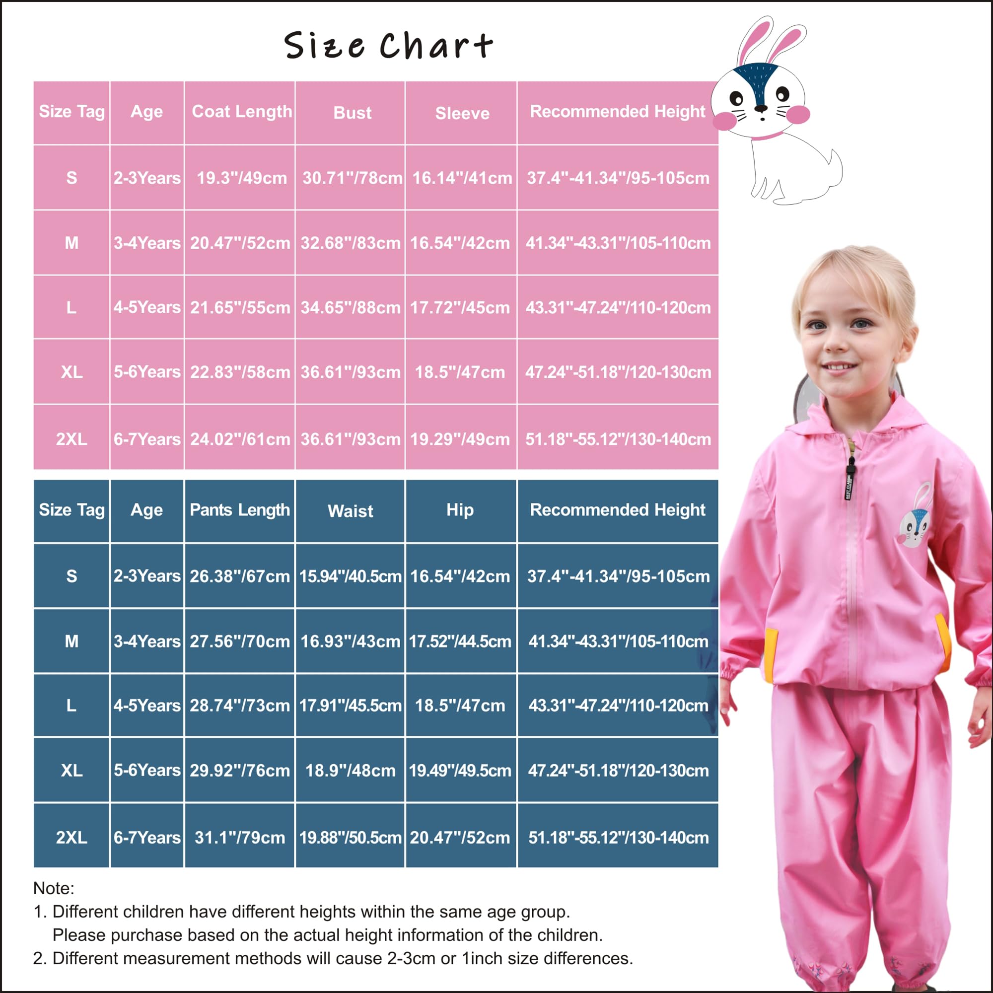 Tuta Impermeabile Bambino Bambina con Cappuccio Traspirante Leggero Antipioggia Giacca & Pantaloni Impermeabili con Riflettente e Animalier Pioggia Cappotto per Ragazze Ragazzi 2-7 anni