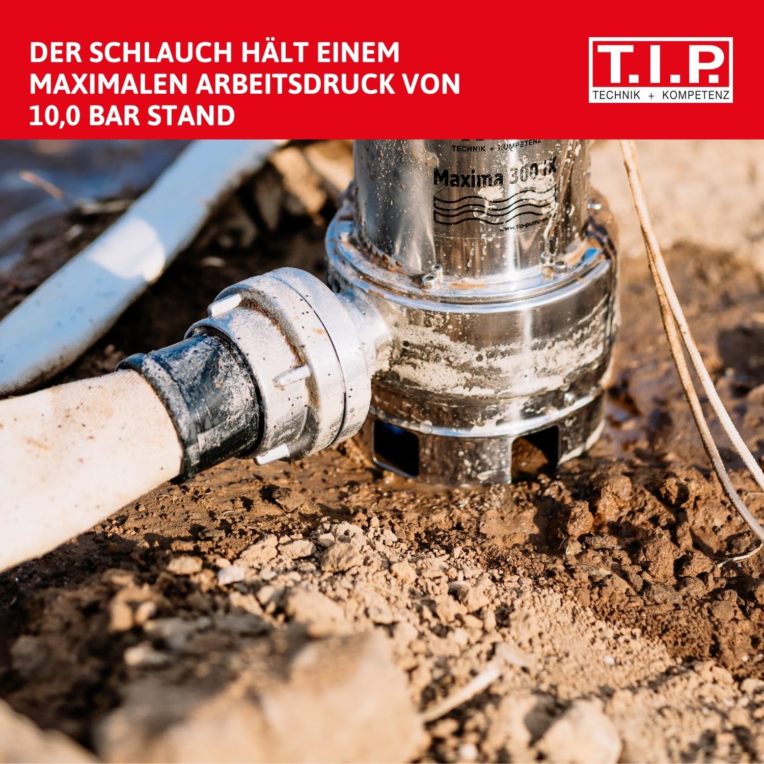 T.I.P. Bau- und Industriegewebeschlauch - Feuerwehrschlauch 15 m (mit zwei 2" C 52-Storz-Kupplungen, für alle Wasserpumpen bis 10 bar Druck, Schnellanschluss, zweifach gezwirnter Polyestergarn) 31090