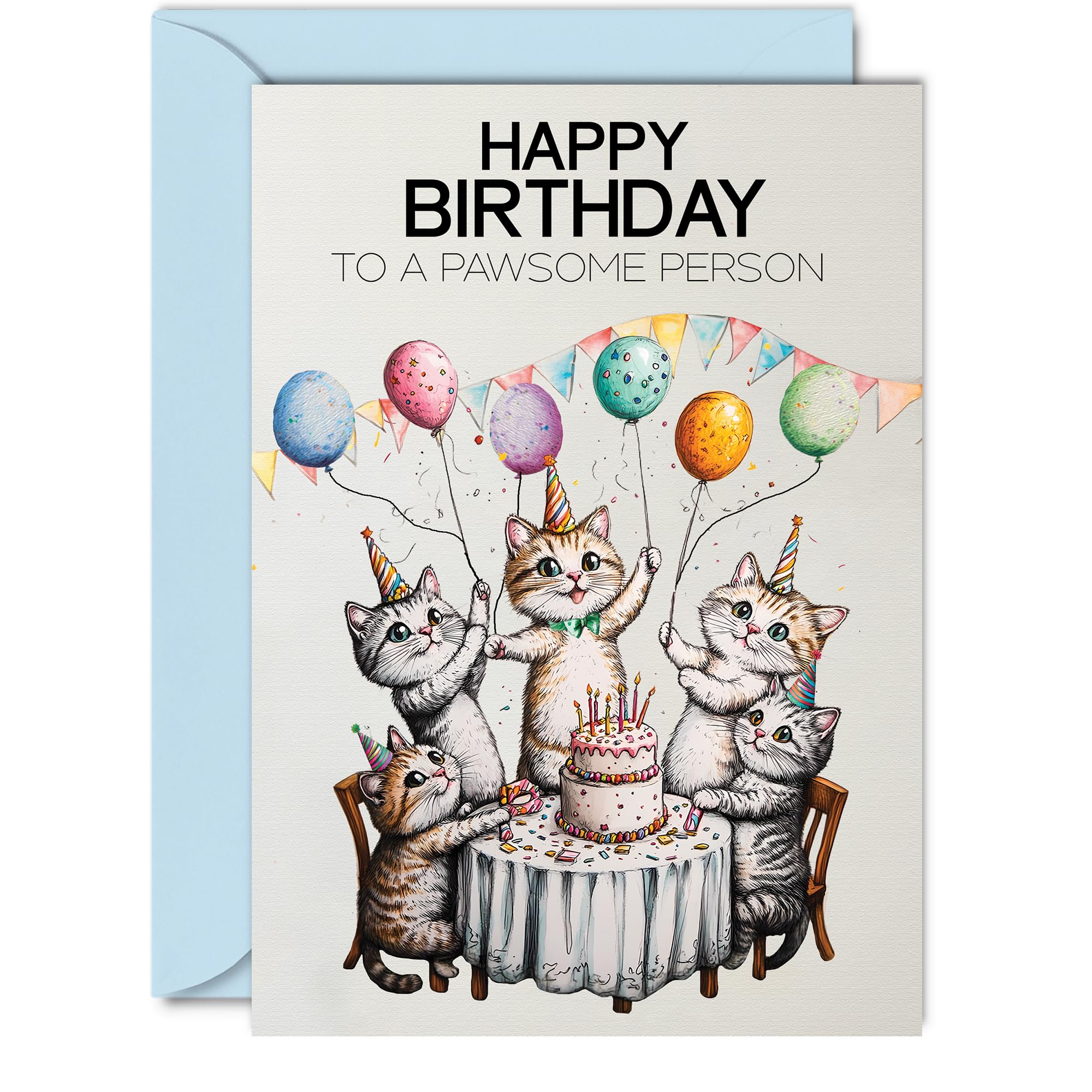 Biglietto Di Auguri Di Compleanno Con Gatto, 150x150mm, Su Cartoncino FSC Da 280g, Con Busta, Bianco Interno, Per Amanti Dei Gatti - 4
