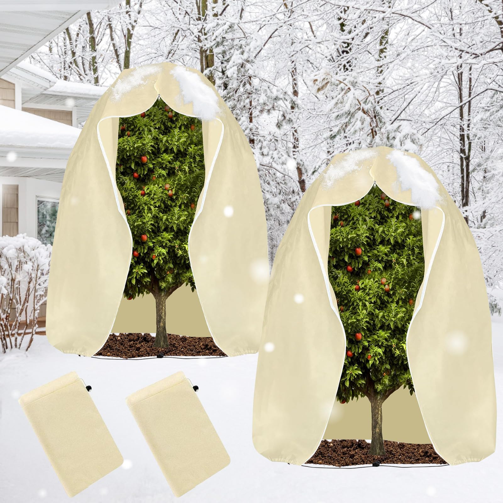 LAISLLA Pflanzenschutz Winter, 250 x 360cm Winterschutz für Pflanzen, Winterschutz für Kübelpflanzen mit Reißverschluss und Kordelzug, Pflanzen Winterschutz Draußen 2 Stück | Kordelzug, Für Kübelpflanzen, Draußen geeignet, Pflanzenschutz Winter