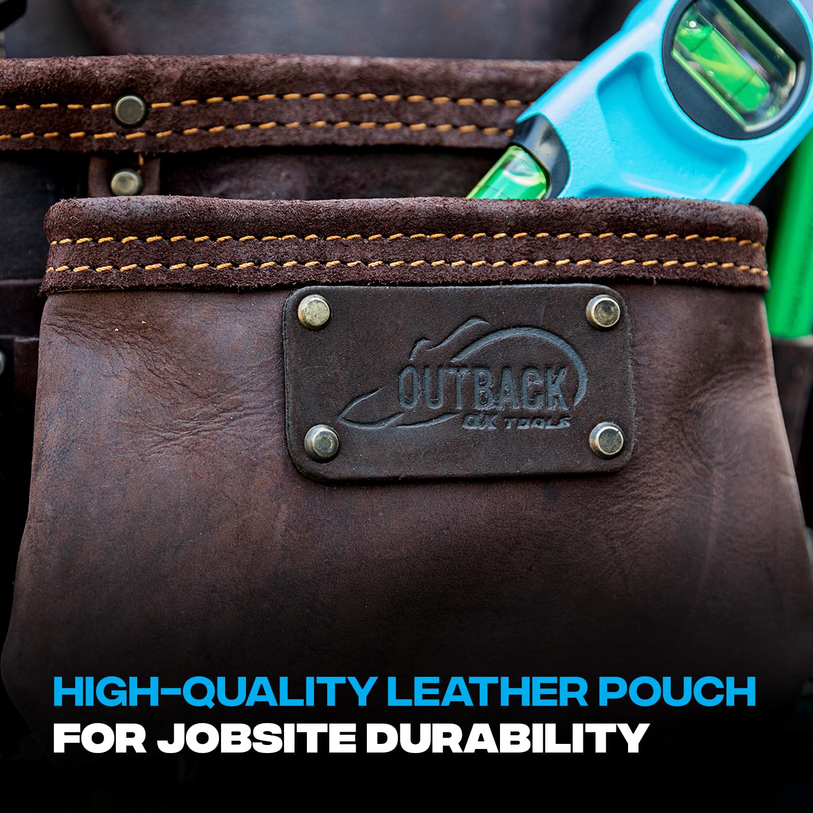 OX Pro 4 Pocket Pouch with Dual Hammer Holders, Blue, 4-Pocket With Double Hammer Holder - Image 3