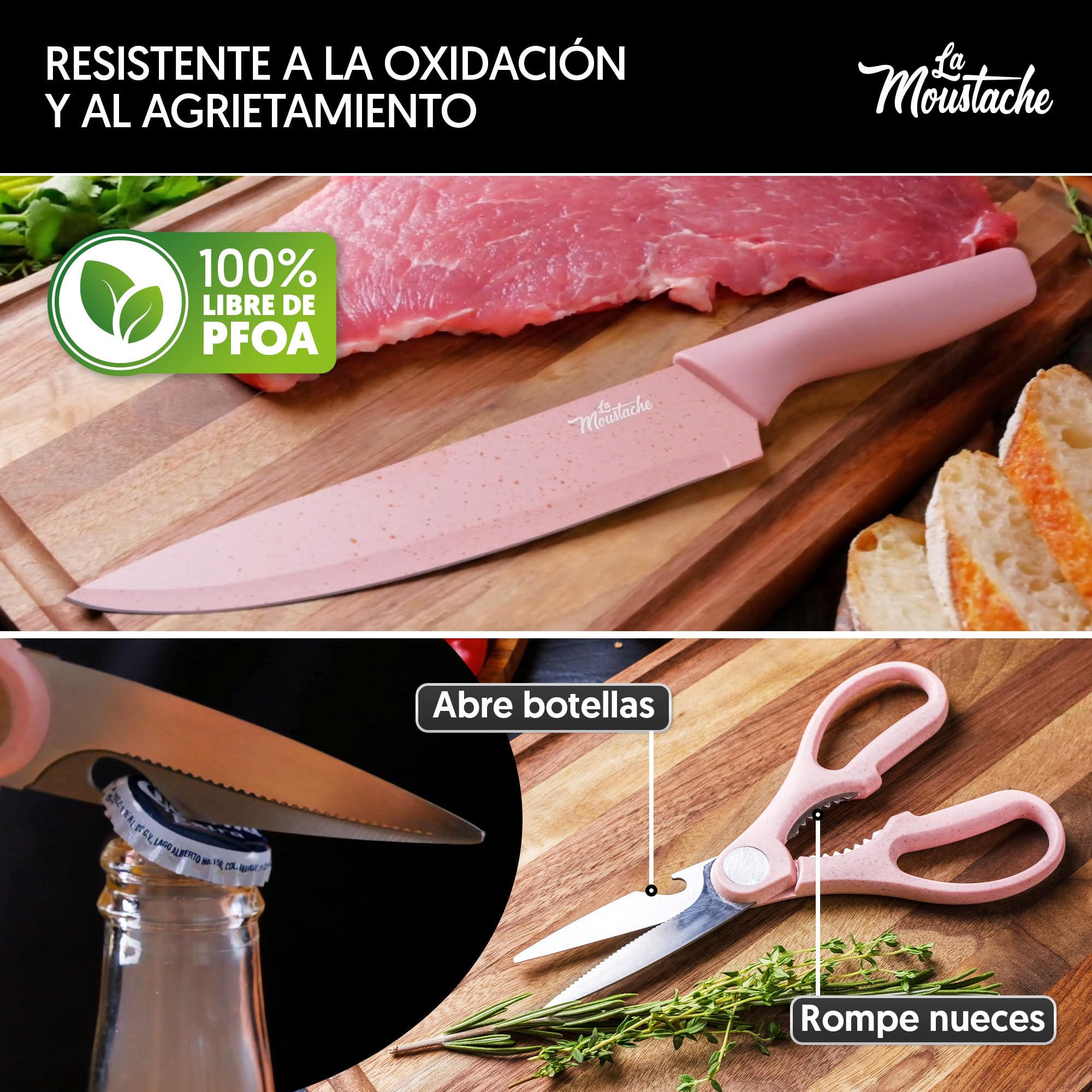 La Moustache Set de Cuchillos de Cocina Profesionales 6 Piezas Acero Inoxidable Antiadherente