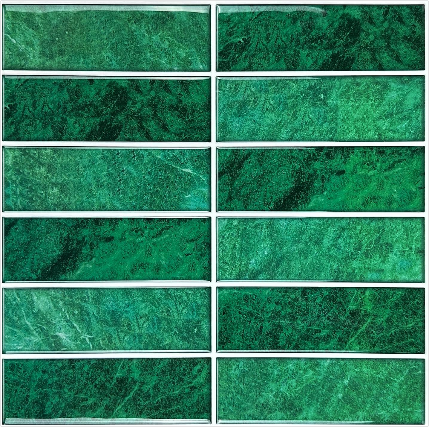 3D Subway Tile Peel and Stick (Jade Green Faux 10pack 2"x6" chip 0.1" Thick) Backsplash for Kitchen, Bathroom, Car Camper, Wall Accents - Sticker Vinyl,Removable Skinnysplash 10pc/pack Jade Green