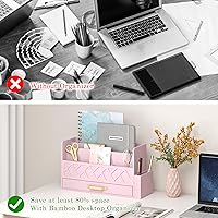 Vista 6 de Wisuse Bamboo Desk Mail Organizer with Drawer,Wooden File Bill Sorter Storage Box for Desktop, Letter Countertop Holder for Home,Office,School