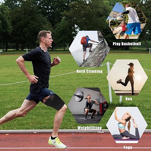 Miniatura 7 de Luwint Soporte para muslos isquiotibiales para adultos pequeños y jóvenes, manga de compresión ajustable para esguinces, tendinitis, entrenamiento,