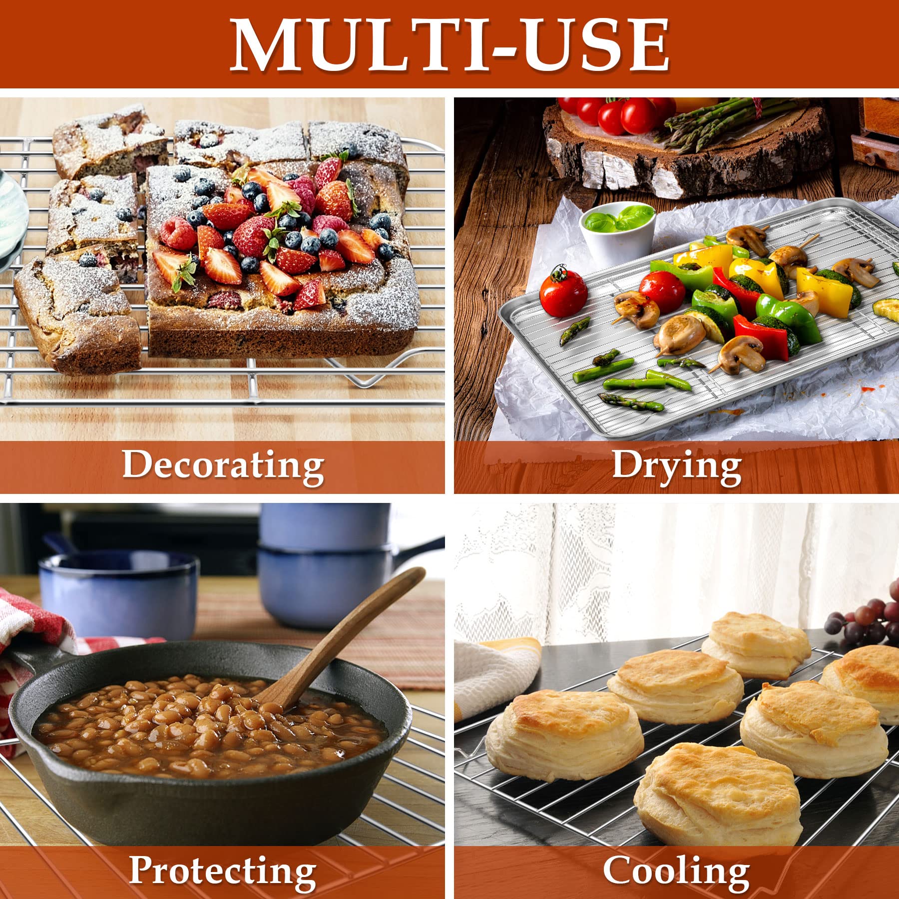HaWare Lot de 2 grilles de refroidissement en acier inoxydable pour cuisson au four, rôtissage, séchage, plaque de cuisson pour gâteau/viande/cookies, saines et passent au lave-vaisselle