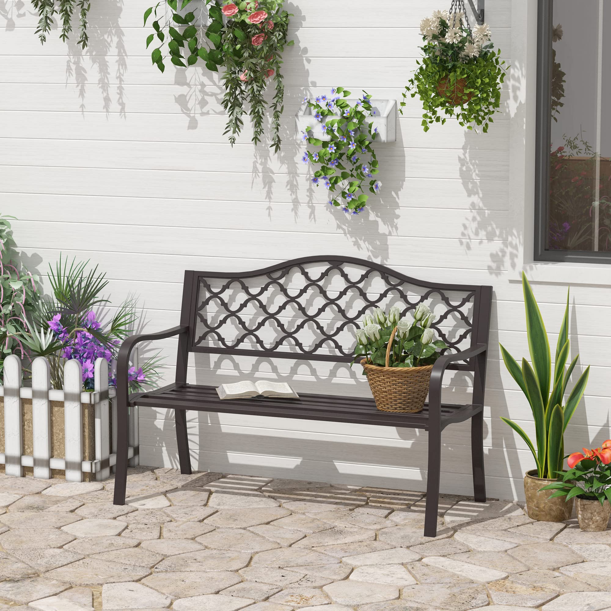 Outsunny Banc 3 Places de Jardin 128L x 60l x 89H cm Banc de Jardin Brun