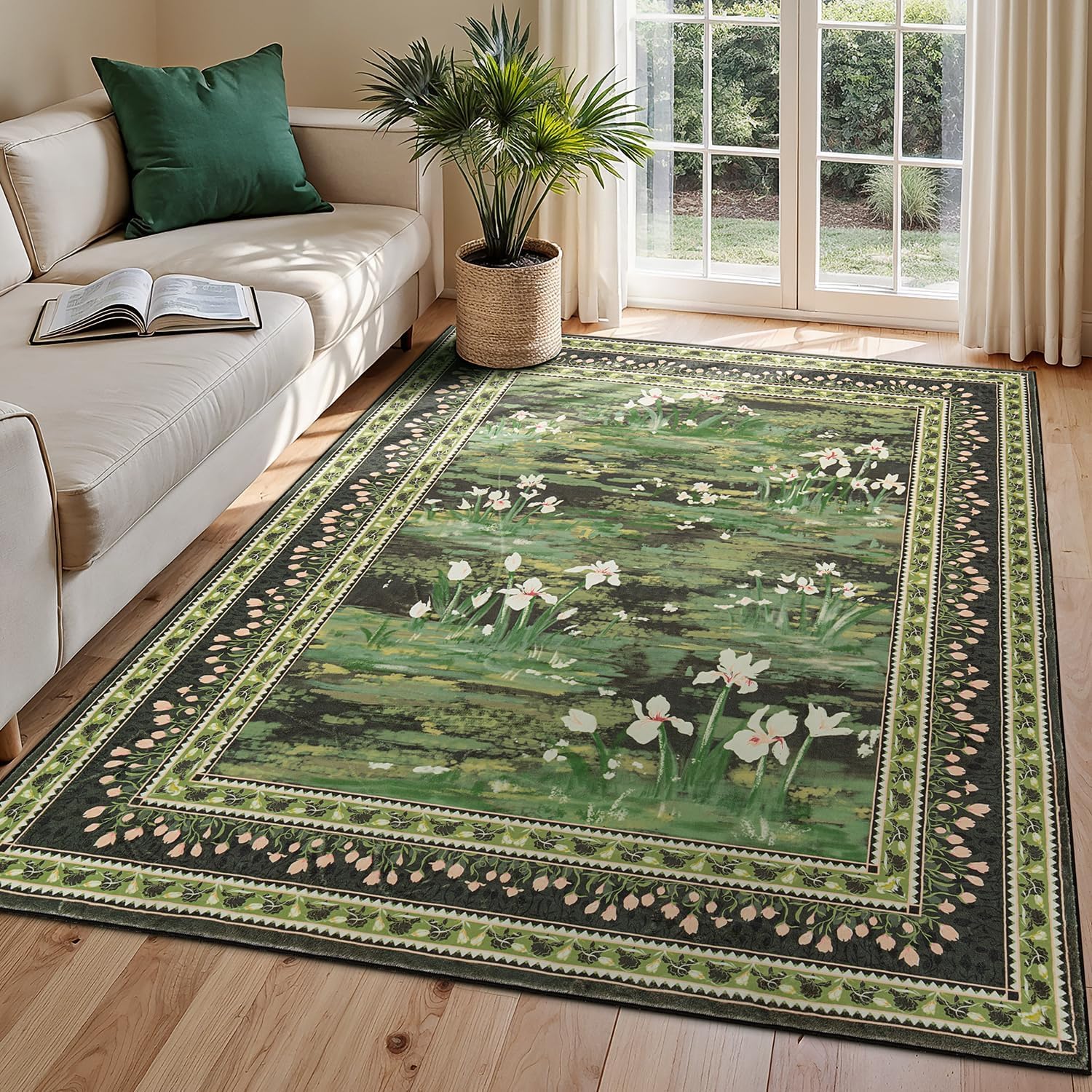 Tapis de décoration,Vert rétro, Blanc, Beige, 80 x 200 cm, Chambre Salon Salle à Manger Terrasse Balcon Hall Cuisine Décor,Runner Rug for Hallways