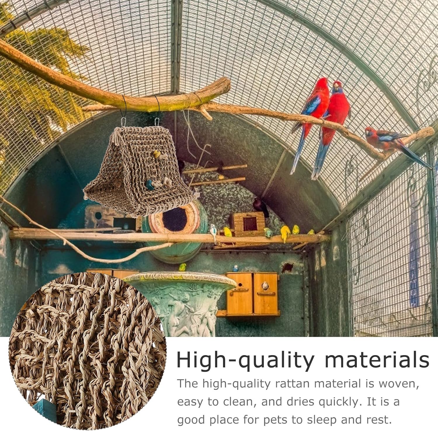 Rattan Parrot Hammock Bird Nest Hanging Sleeping Bed Large 30x30 Cm Rustic Bird House Shelter and Parrots Random Style