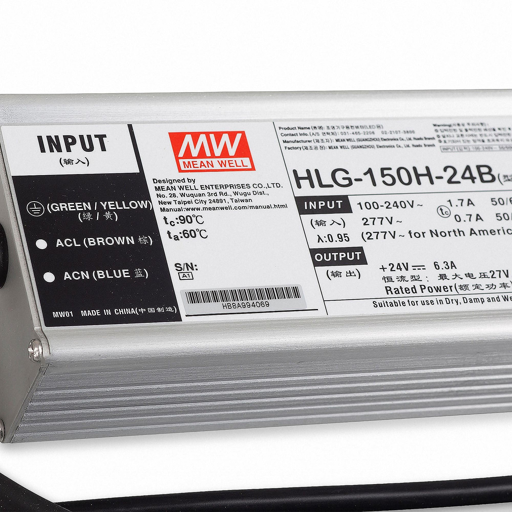MeanWell HLG-150H-24: 24V/150W IP67-Netzteil/IP67-Trafo