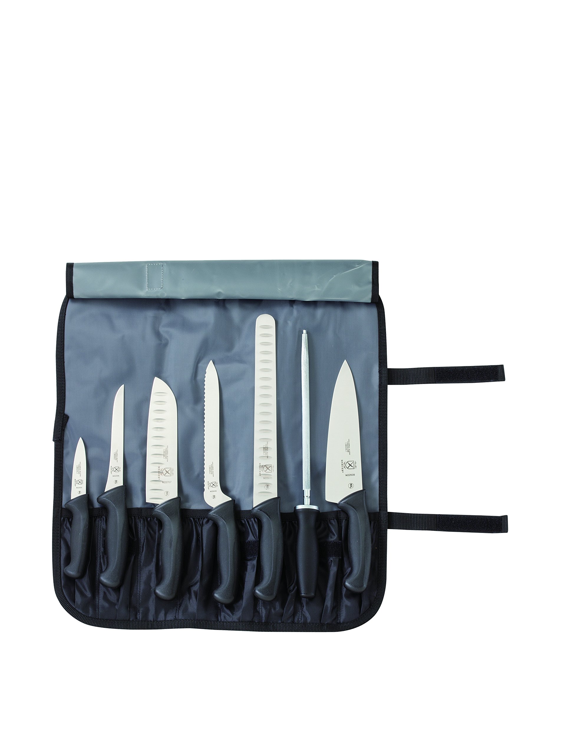 Mercer Culinary Millennia 8-Piece Knife Roll Set Black Handles