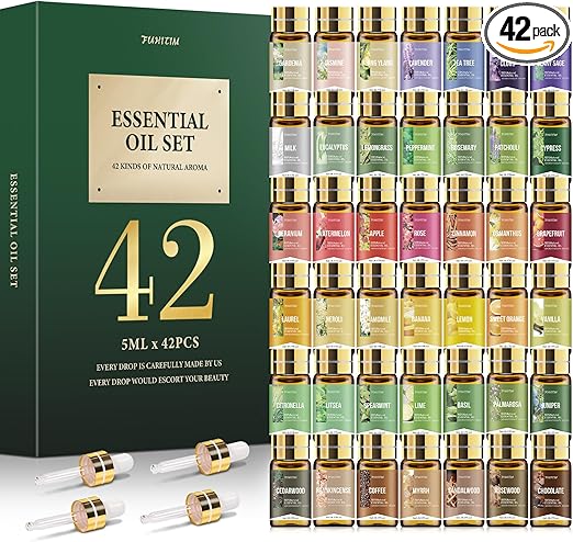 Essential Oil Set, Premium Essential Oils Gift Set for Diffuser, DIY Candle and Soap Making, 42x5 ML (0.17oz)