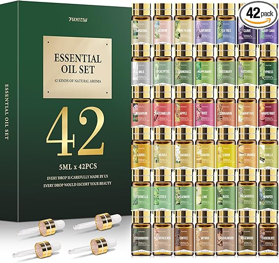 Essential Oil Set, Premium Essential Oils Gift Set for Diffuser, DIY Candle and Soap Making, 42x5 ML (0.17oz)