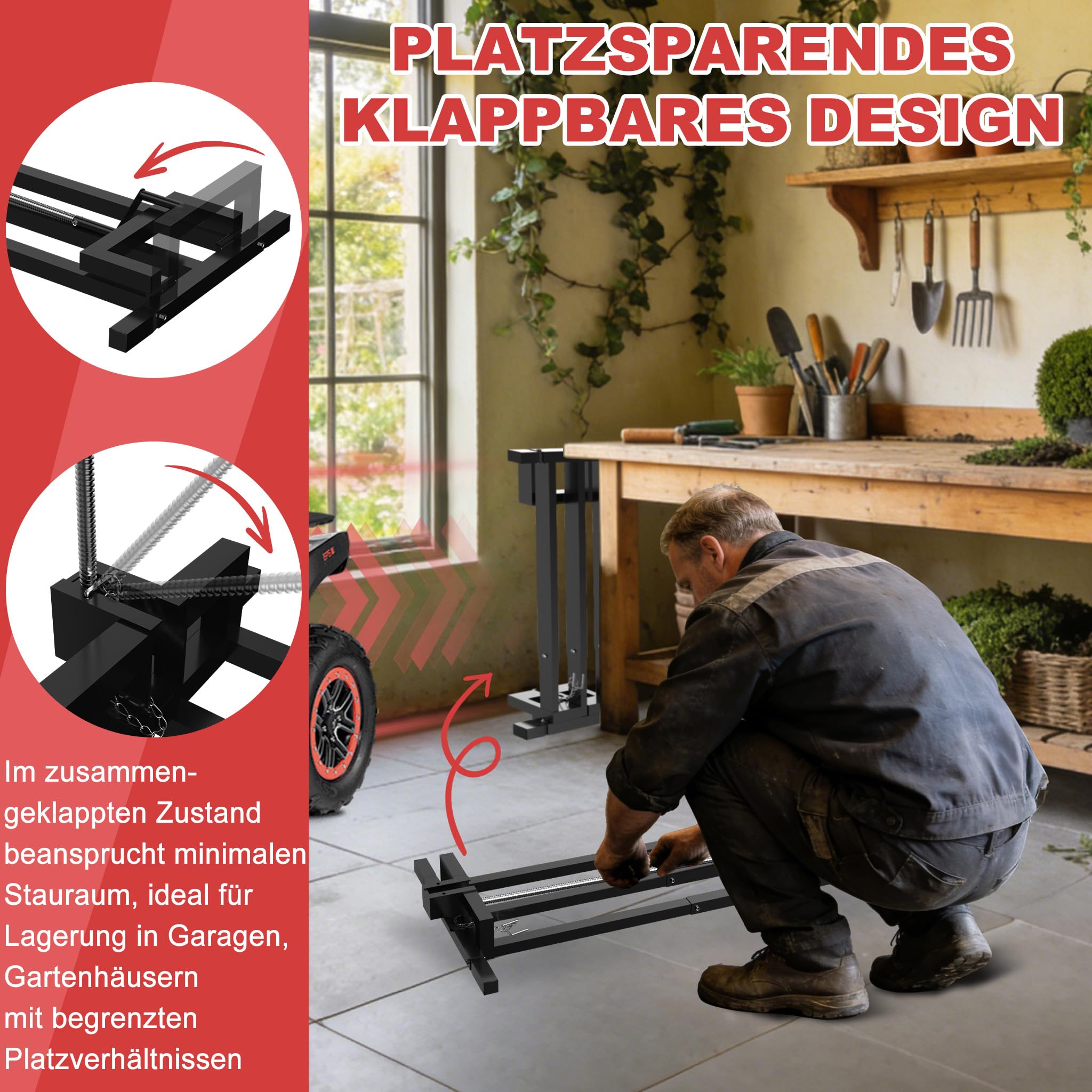 Froadp Rasentraktorheber 400KG Verstellbare Hebevorrichtung 45° Neigung Teleskop Wagenheber für Aufsitzrasenmäher Rasentraktor, Schwarz