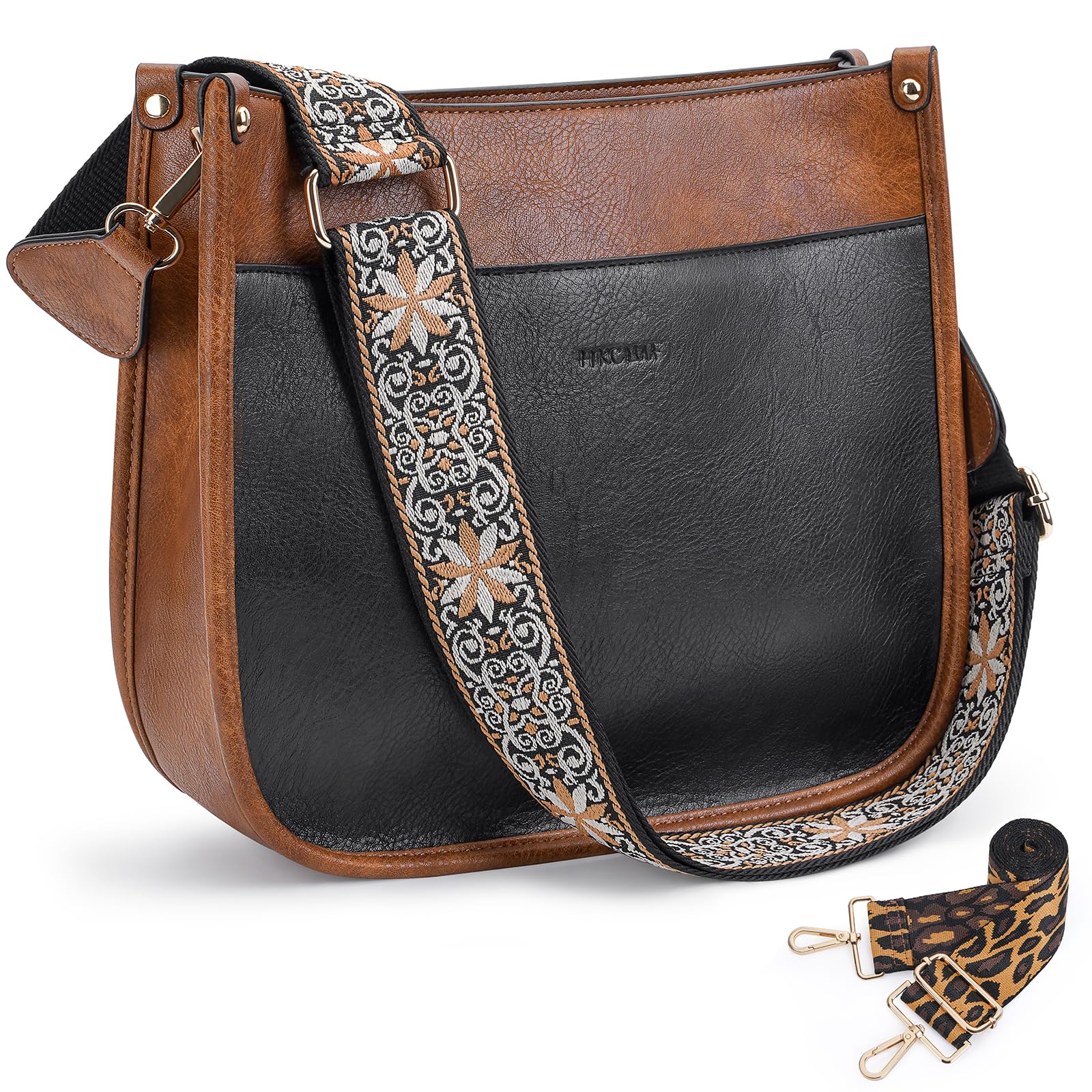 HKCLUFCrossbody Bags for Women Trendy Vegan Leather Hobo Handbags With 2PCS Adjustable Guitar Strap Shoulder Bucket Bags