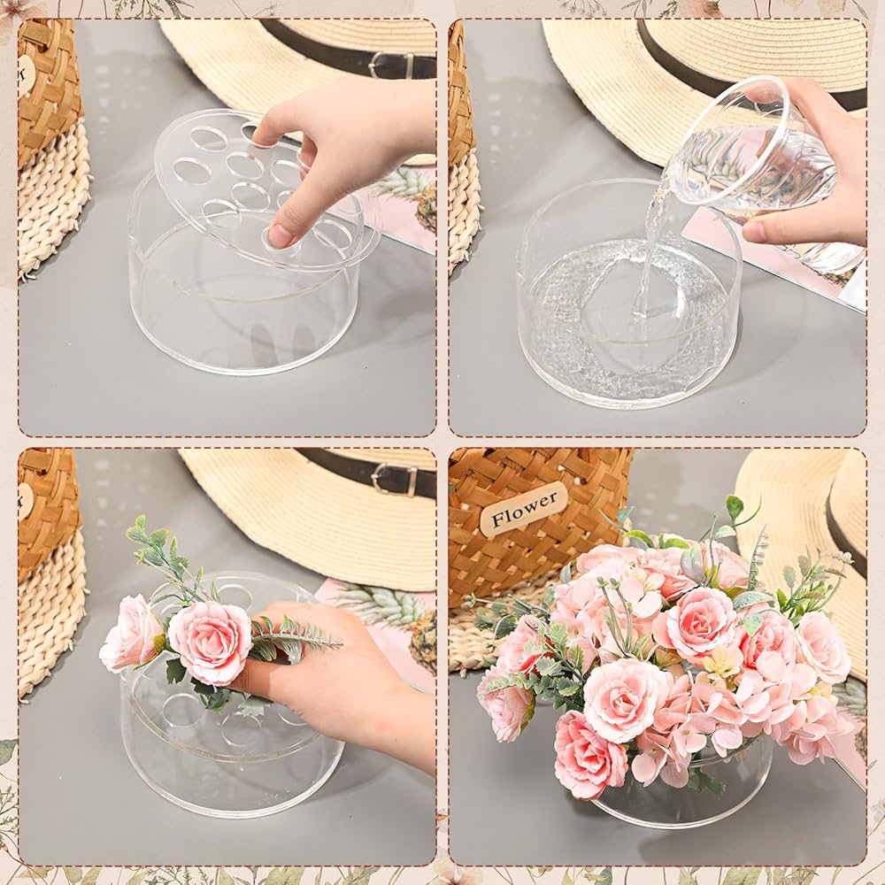 Vase U00e0 Fleurs Rond En Acrylique De 25,4 Cm Pour Centre De Table De Mariage, Vase Floral Rond Transparent Large Avec 22 Grands + 7 Petits Trous Pour