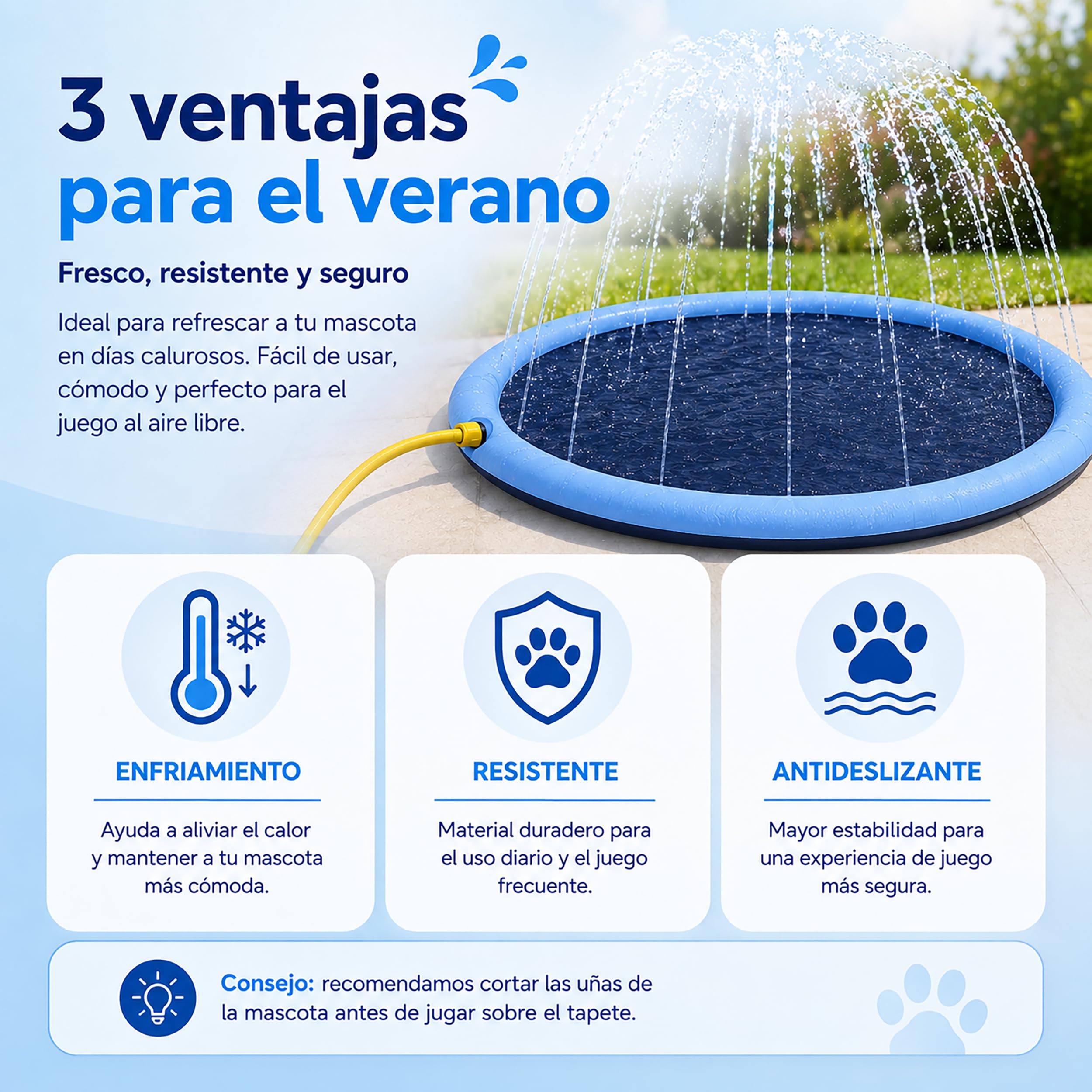 BESCH Piscina para Perros 100 cm, Splash Pad para Perros con Aspersor 360°, Alfombrilla de Agua Antideslizante de PVC, Conexión a Manguera, Plegable para Jardín, Patio y Juegos de Verano