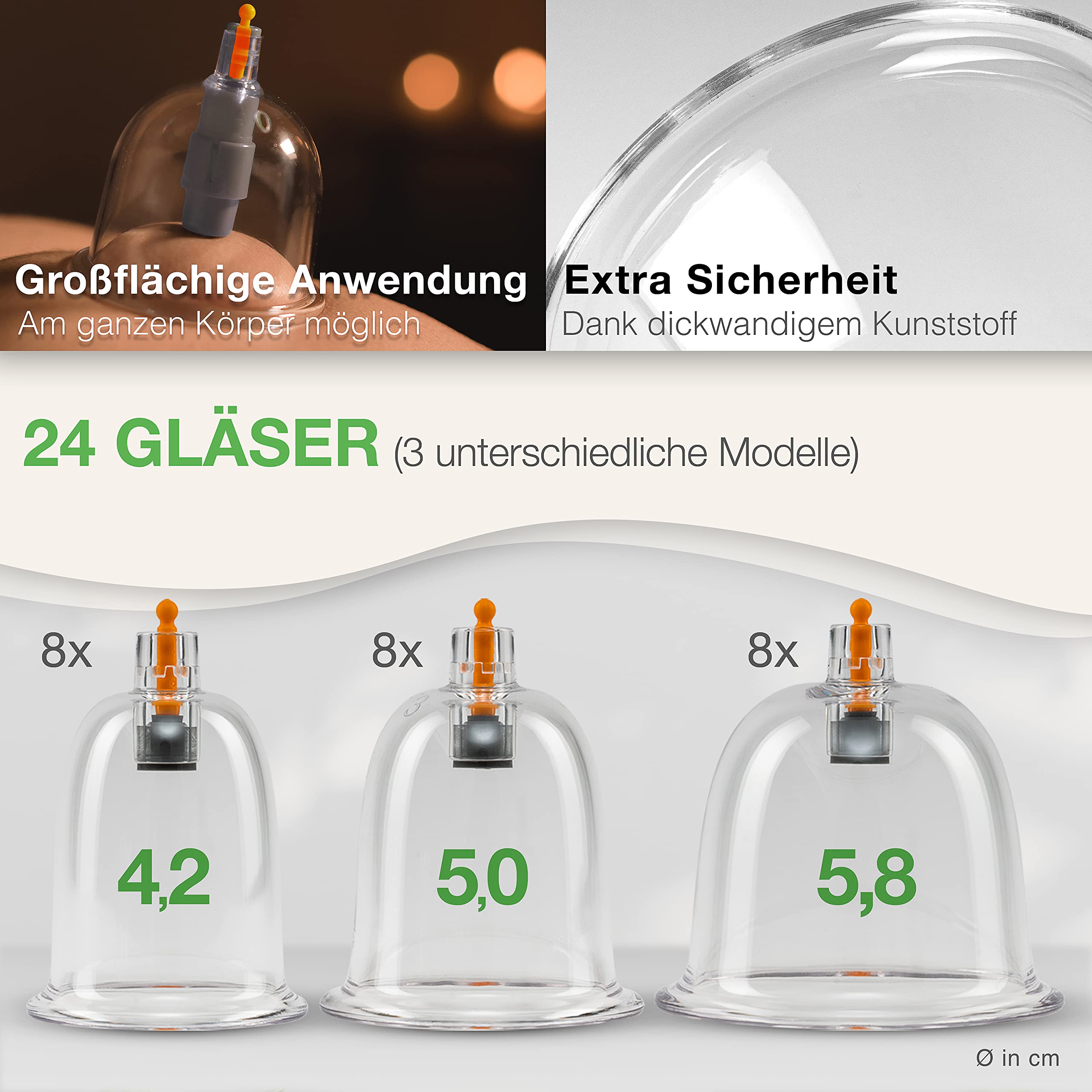 BACKLAXX® Schröpfgläser mit Vakuumpumpe | 24 Stück | Hochwertiges Schröpfset aus sicherem Kunststoff | Schröpfen-Glas mit Therapiemagneten | Vakuum-Schröpfgläser | Cupping Set | inkl. Videokurs