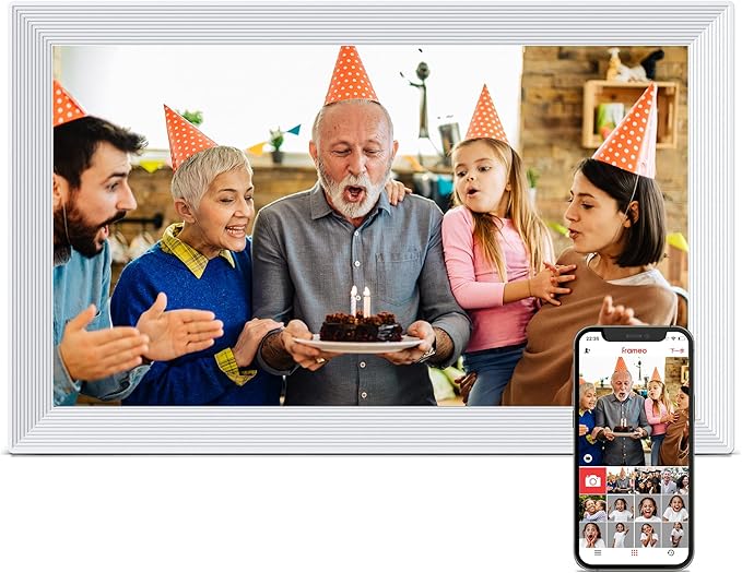 Digital Picture Frame WiFi, 15.6 Inch Frameo Digital Photo Frame, 32GB Memory, 1920*1080 IPS HD Touch Screen, Auto-Rotate, Share Pictures Video Instantly, Gift for Mom, Wedding, Birthday, Anniversary