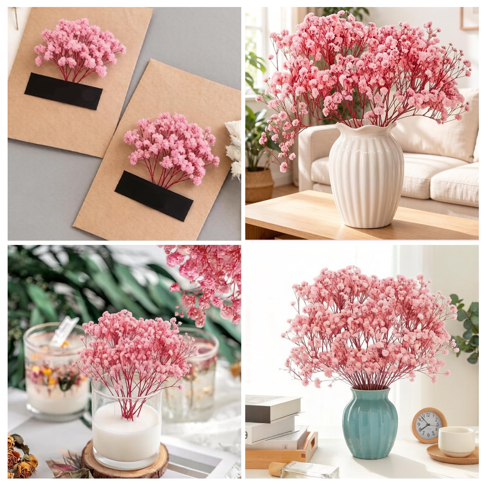 Schleierkraut Getrocknet, 50 Stück Trockenblumen zum Basteln Schleierkraut Klein Getrocknete Blumen Getrocknete Blüten für DIY Fotorahmen, Lesezeichen, Grußkarten (Rosa)