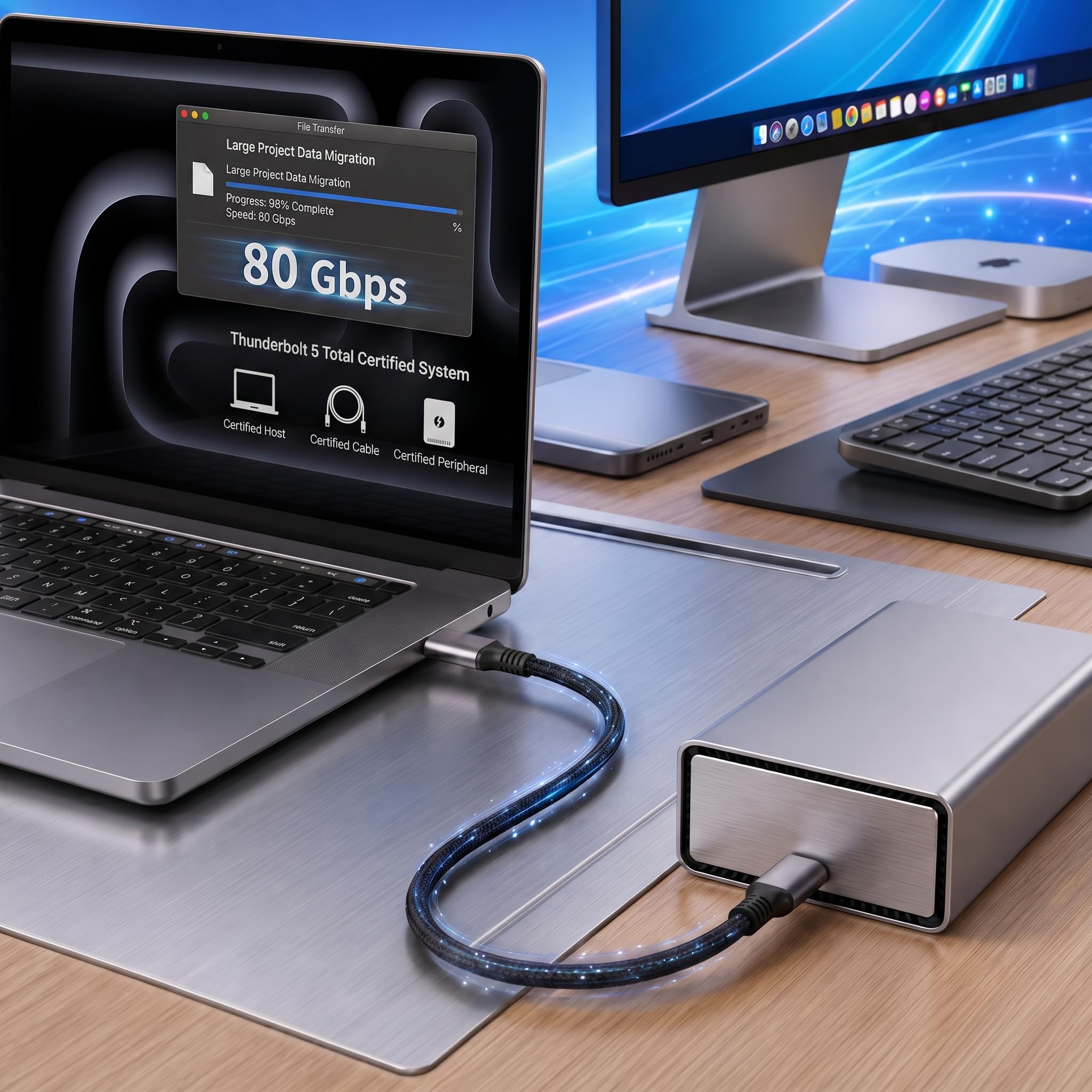 Cavo USB 4 da 1,5 m, dati max 80 Gbps, ricarica rapida PD 3.1 da 240 W, video 16K a 60 Hz, compatibile con porte Thunderbolt 5/4/3, Mac mini M4, MacBook Pro, iPad, iPhone 16/20 ed eGPU