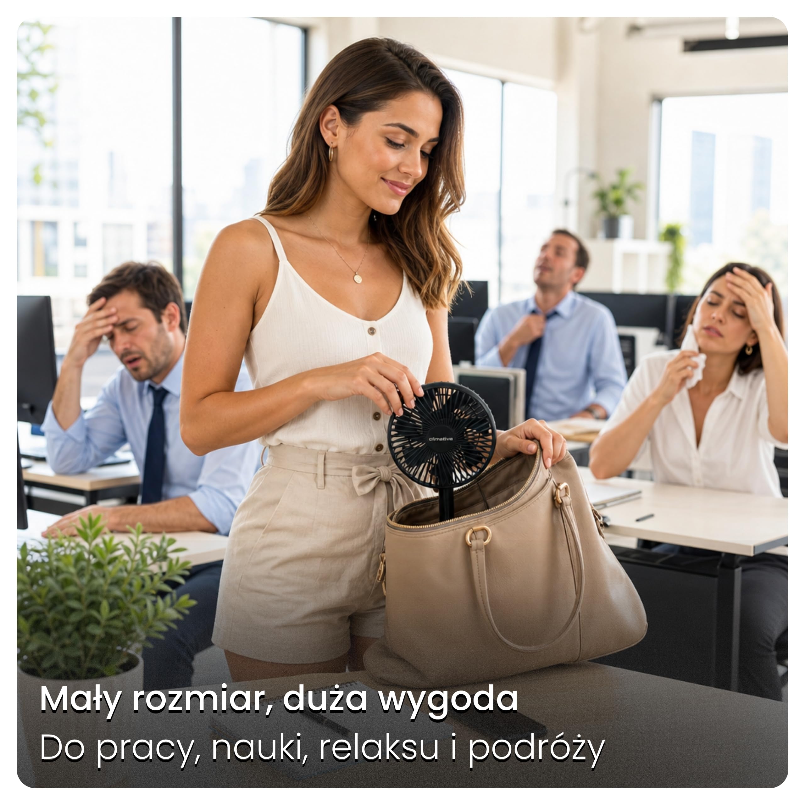 Cichy wentylator biurkowy - Wiatrak USB na akumulator 4000mAh, Ø 16,5cm, bezszczotkowy mini wentylator z 7 łopatkami CoolGo, 4 tryby, naturalny wiatr, 14h pracy, czarny