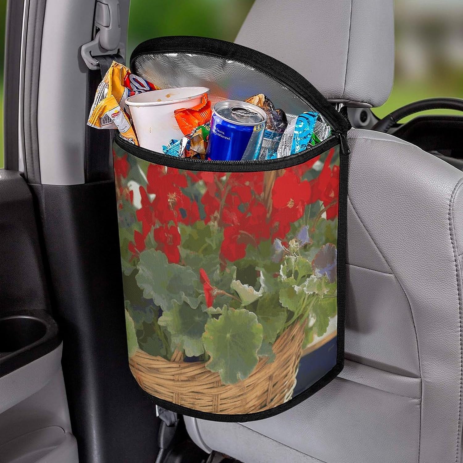 Hanging Car Trash Bag Geranium Basket Printed Car Garbage Storage Bag Leakproof Car Trash Can Portable Garbage Storage Bags