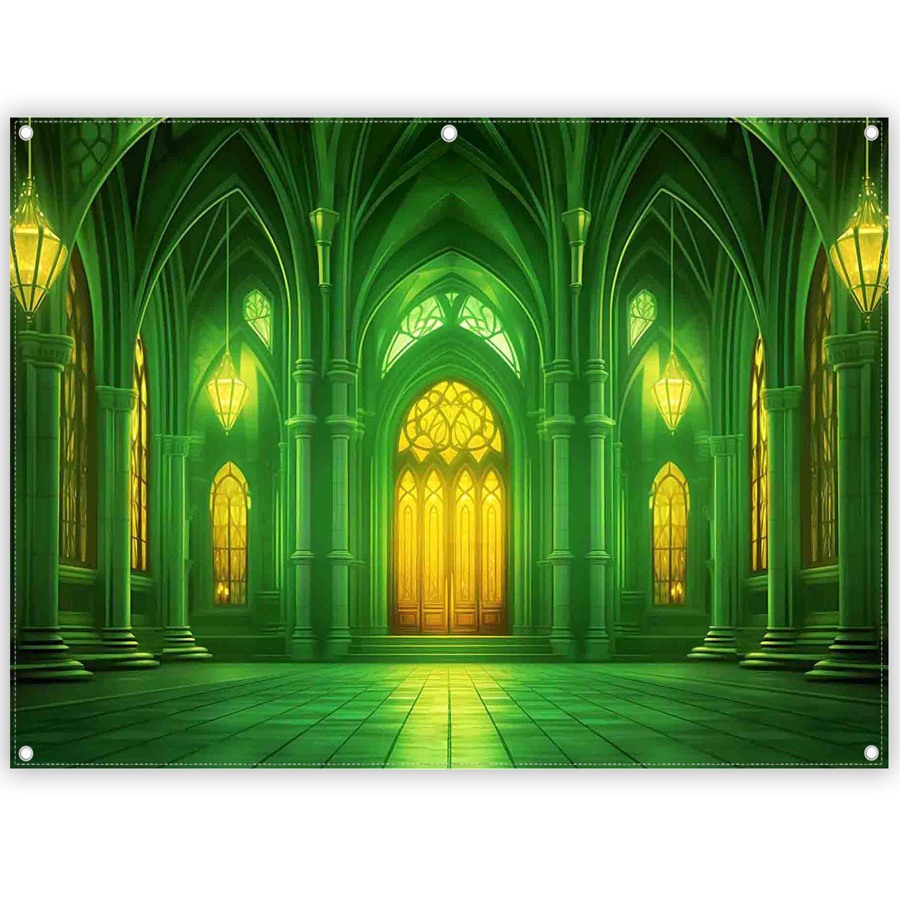 Yriujul Polyester 8x6ft Green Castle Backdrop Fairytale Movie Photography Background Wonderland Birthday Kids Party Decorations Photo Booth Props