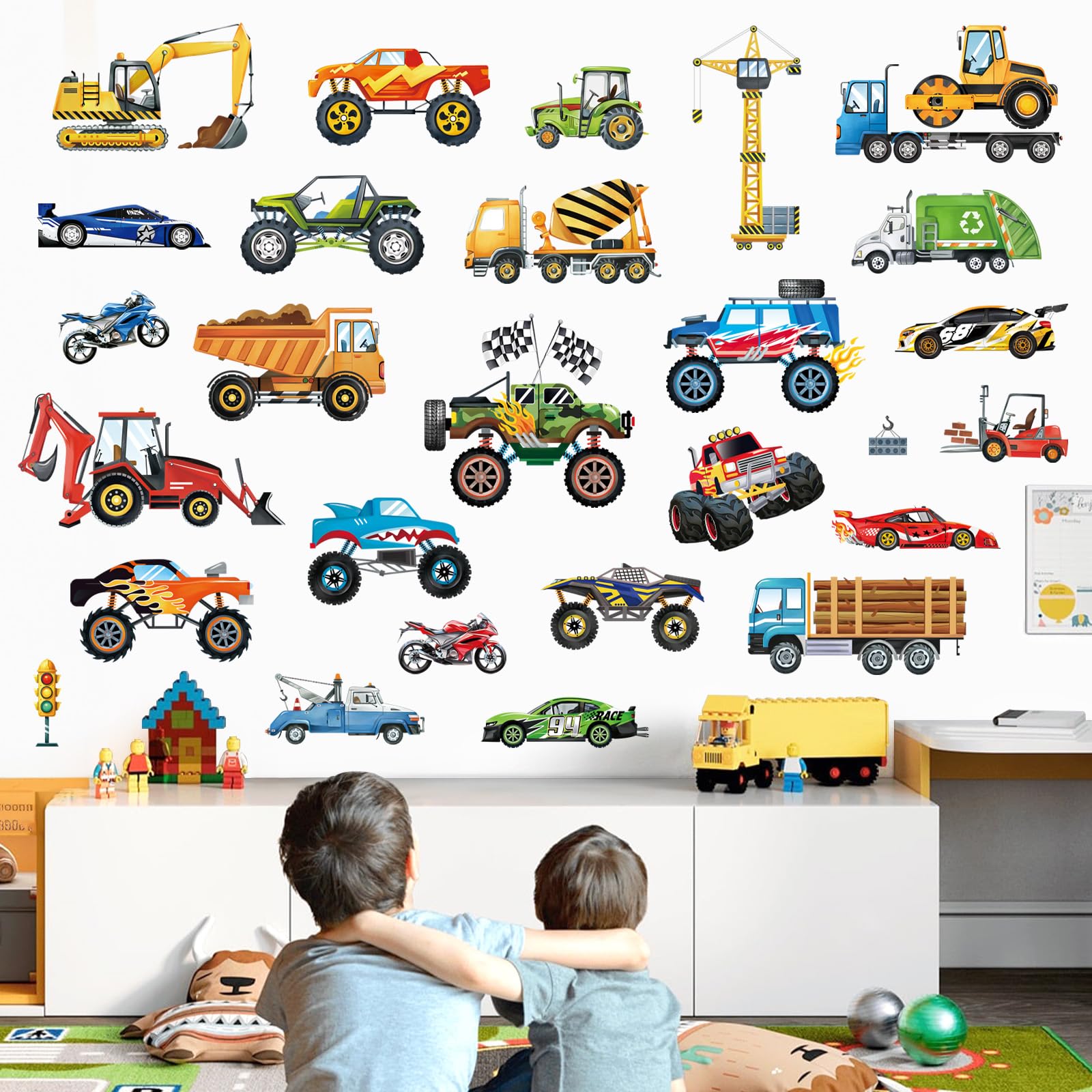 decalmile Adesivi Murali Automobili Trasporto Adesivi da Parete Auto Costruzione Veicoli Decorazione Murale Bambini Ragazzi Camera da Letto Cameretta