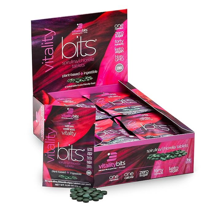 Buy VITALITYbits Pure 50/50 Spirulina and Chlorella Tablets Box of 30
