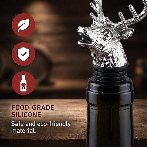 Miniatura 6 de Aireador de vino vertedor de botellas para alcohol, acero inoxidable, cabeza de ciervo de ciervo, vertedor de vino con tapón de silicona de grado
