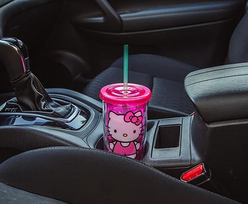 Miniatura 8 de Sanrio Hello Kitty Berry - Vaso de plástico para carnaval, vaso de viaje con tapa y popote reutilizable, capacidad para 20 onzas