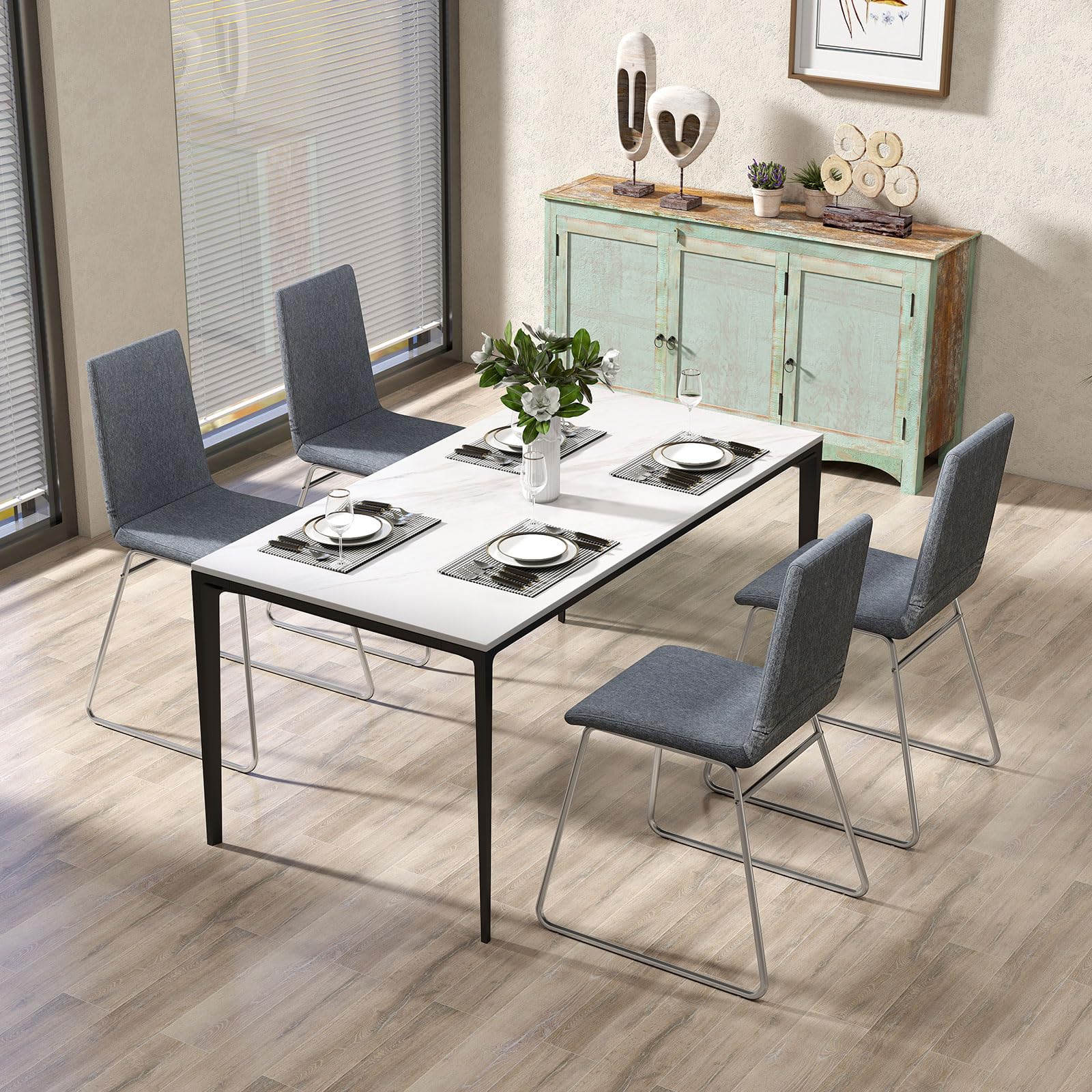 COSTWAY Juego de 2 Sillas de Comedor Modernas, Silla de Cocina Tapizada con Respaldo Plegable y Estructura Metálica, Asiento Acolchado, Carga de 150 kg, Sillas Sin Reposabrazos para Interior, Gris