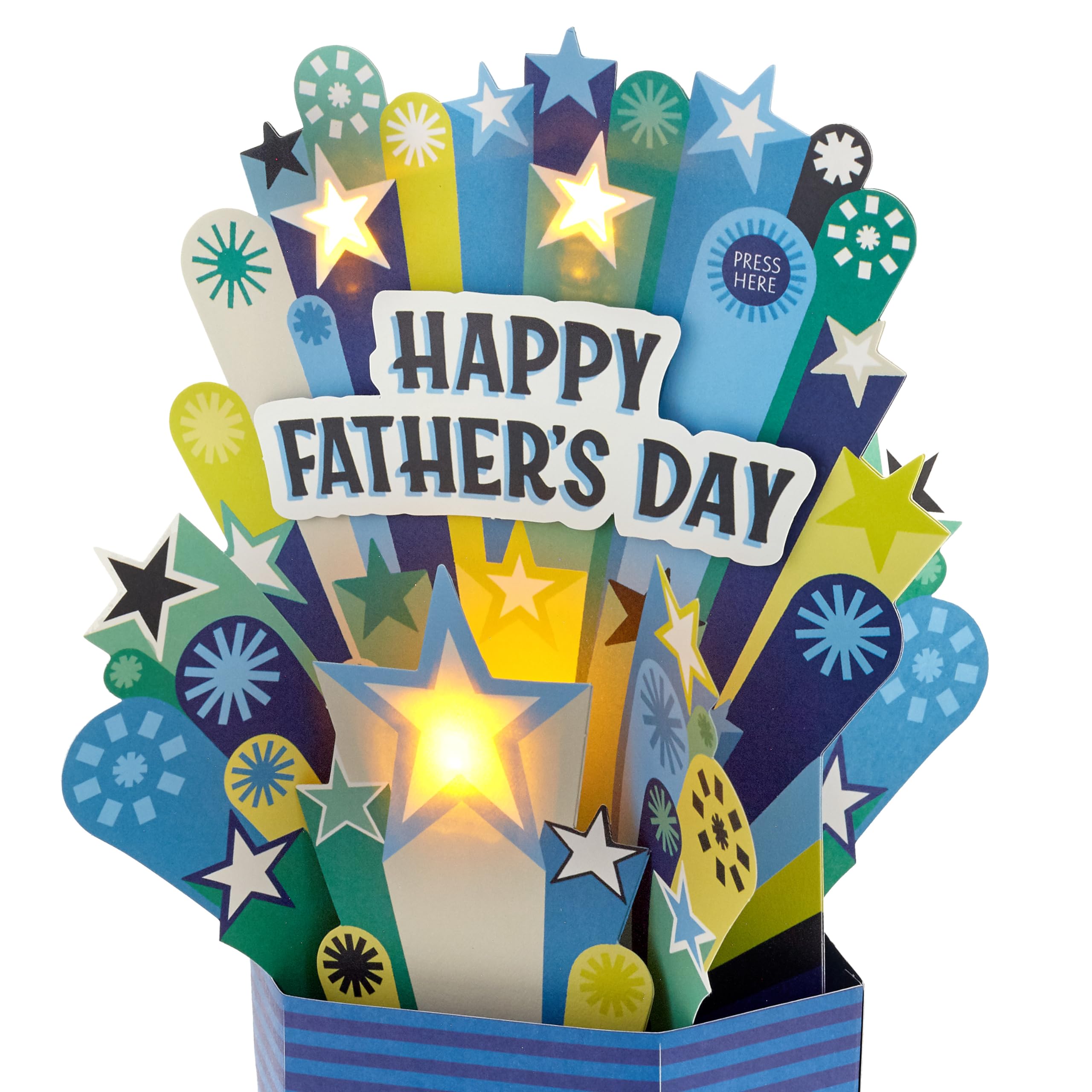 Hallmark Fathers Day Card, 3D, Pop Up, Musical, Light Up, Banner Design, Display Case, Blue, Yellow, Male, From Son, From Daughter - Image 3