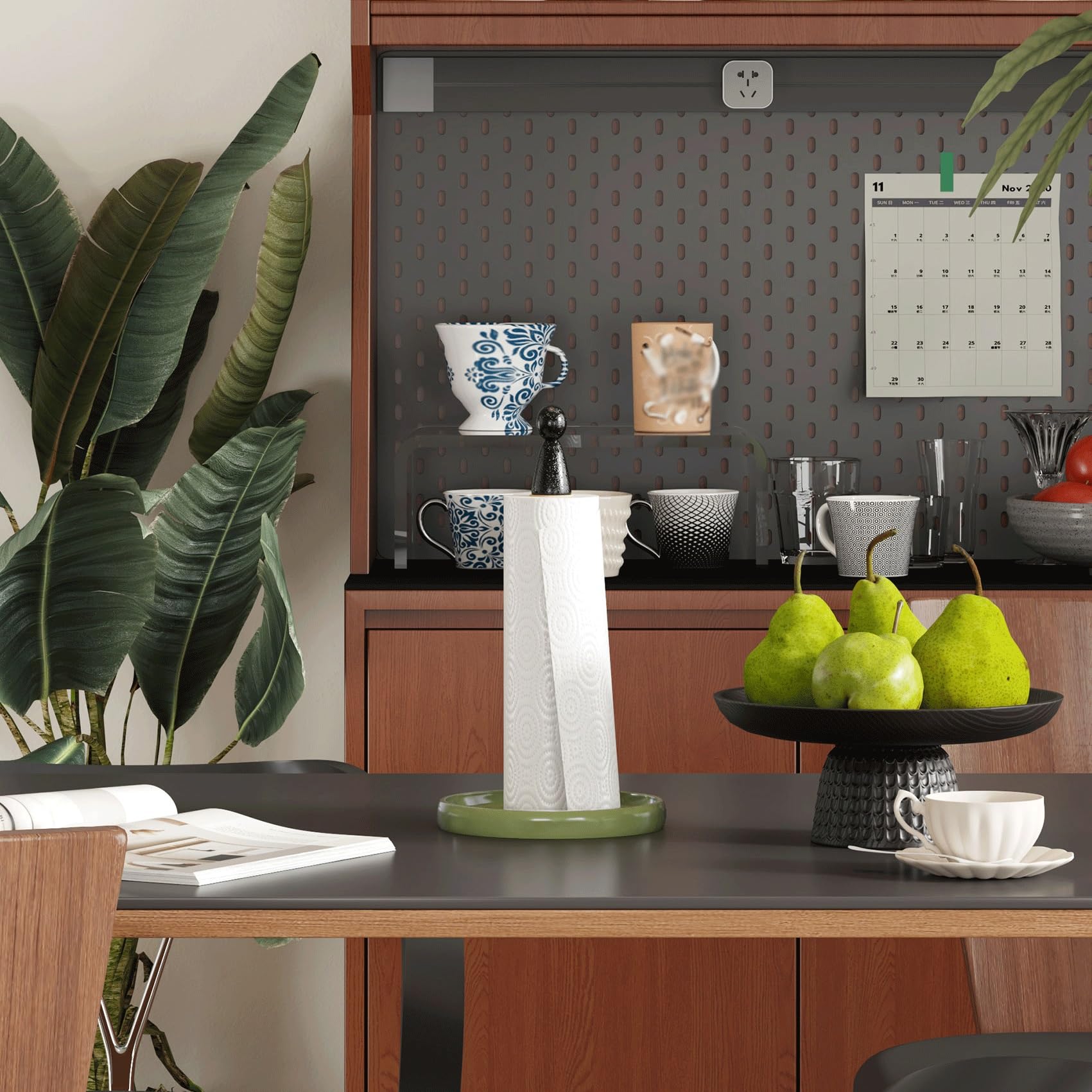 Toallero con cuentas estilo columna para toallas de papel de cocina (verde)