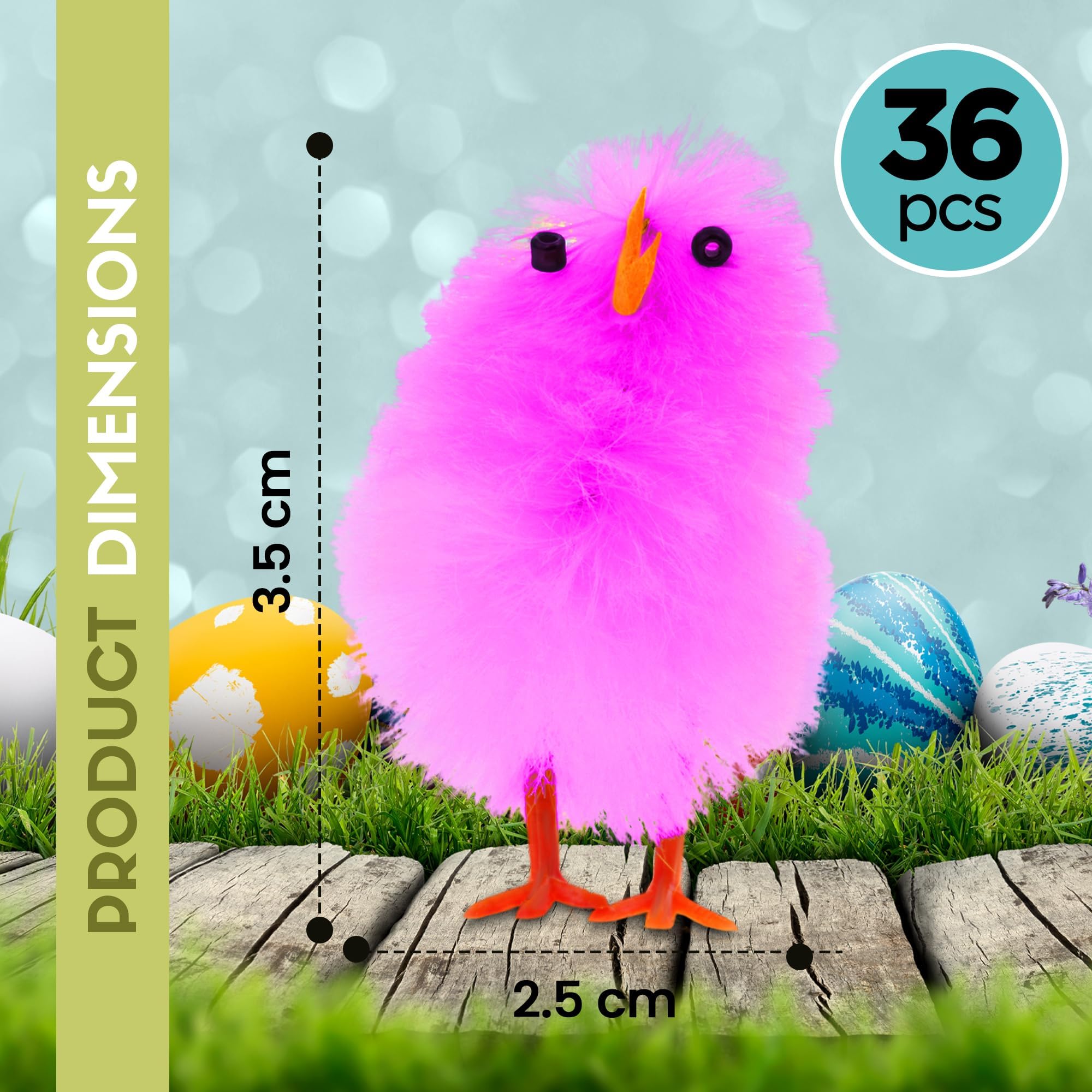36pc Easter Chicks for Craft - Coloured Small Fluffy Easter Chick Decorations 6 Colours Included - Colourful Little Baby Chic — view 2
