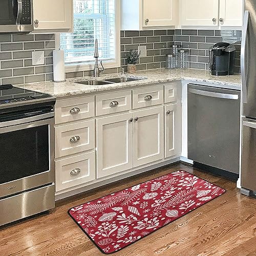 Miniatura 3 de Alfombras de cocina de Navidad, alfombra de baño roja y blanca para baño, absorbente, antideslizante, lavable, alfombra de pie para el hogar,